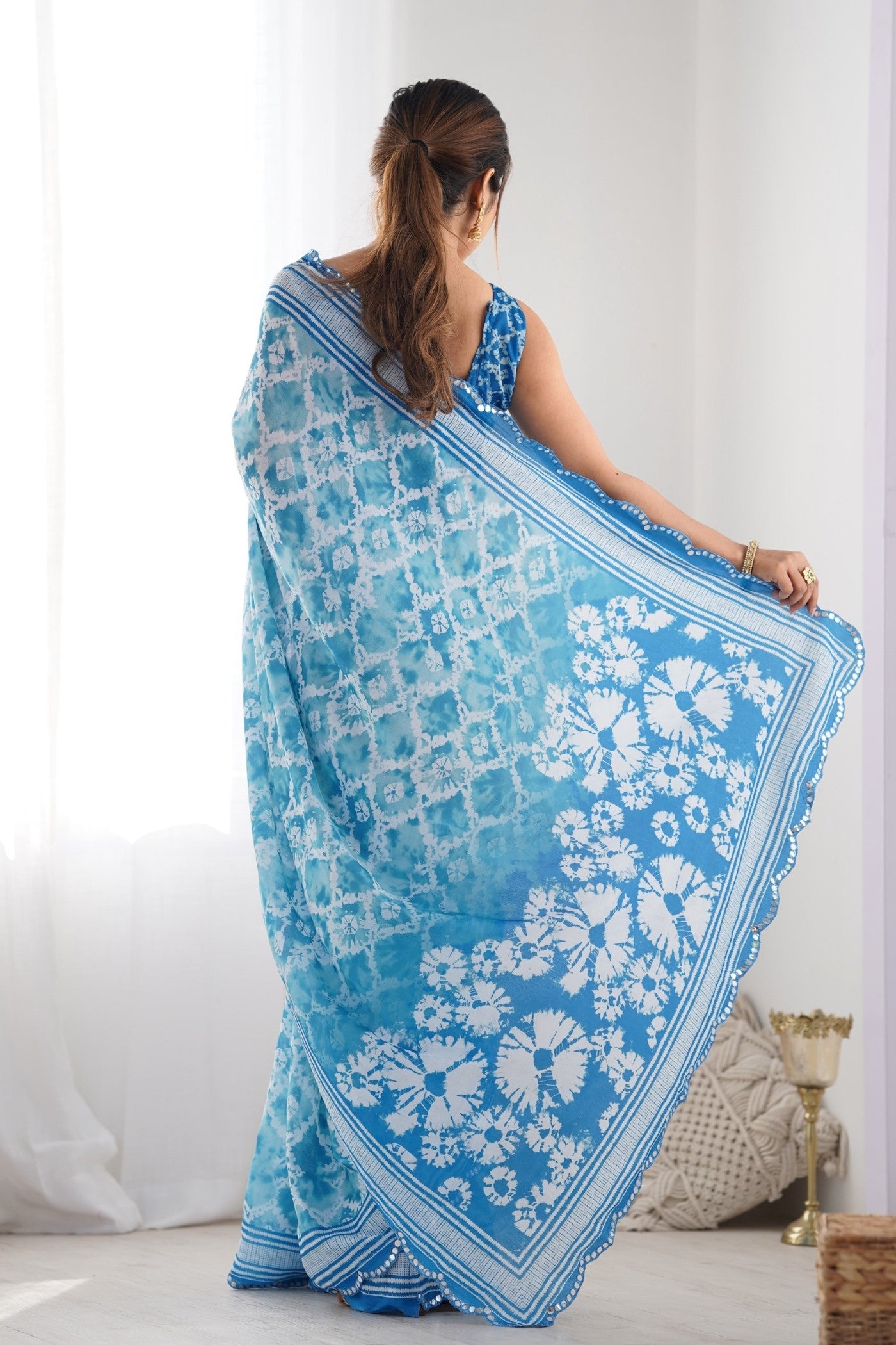 Buy MySilkLove Water Blue Digital Printed Chinon Saree Online