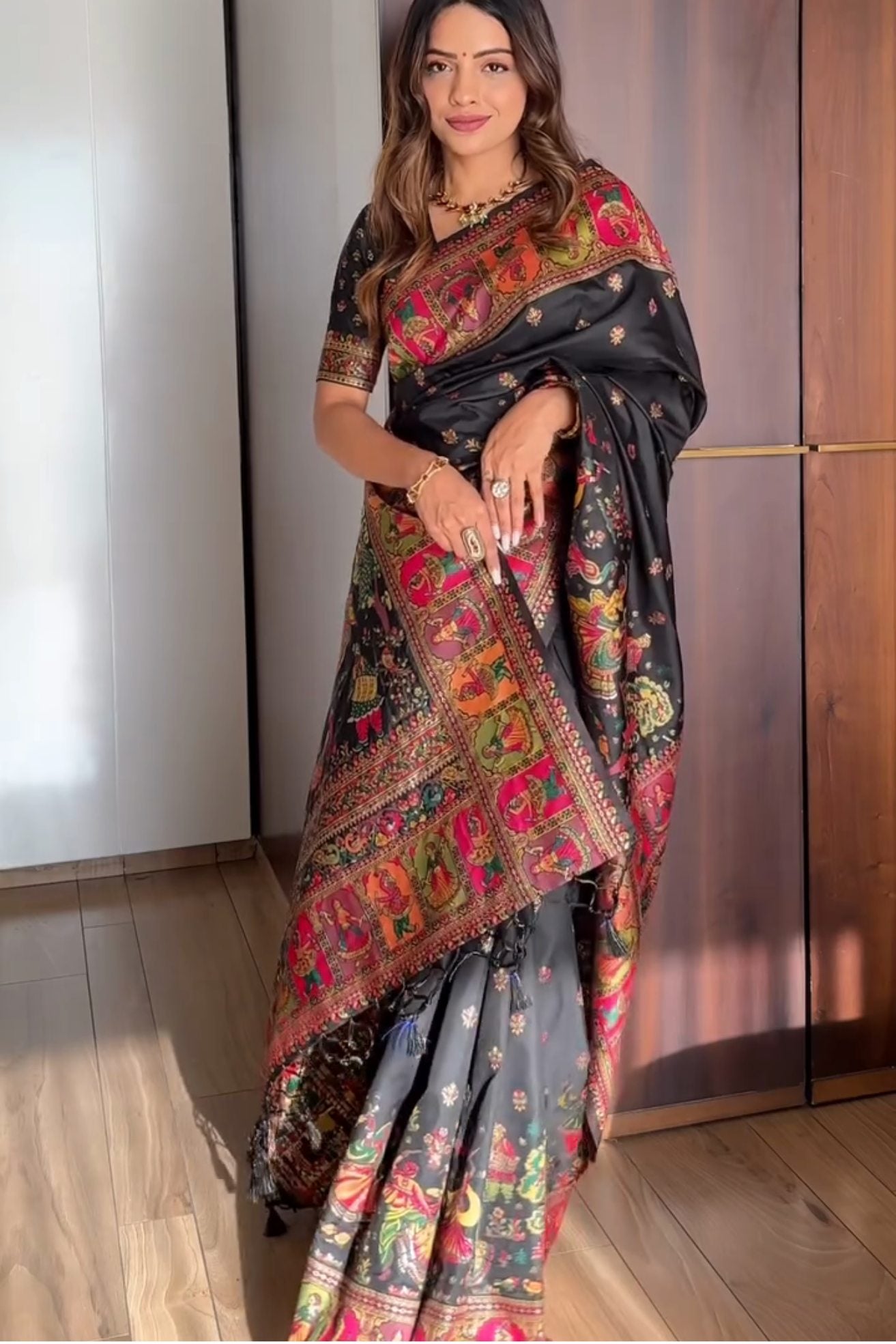 Buy MySilkLove Midnight Black Kashmiri Handloom Weaving Saree Online