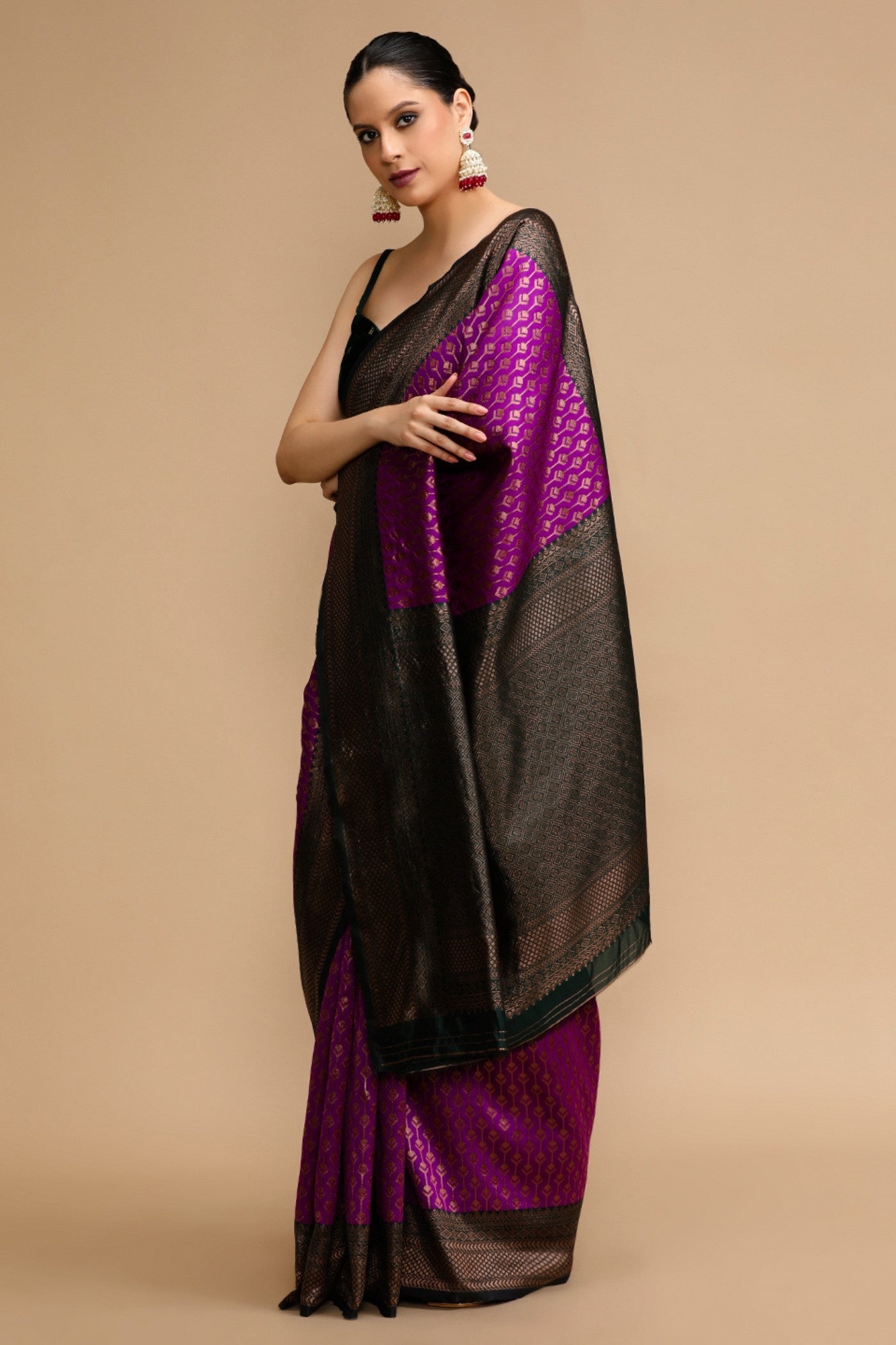 Buy MySilkLove Orchid Purple Woven Jacquard Lichi Silk Saree Online