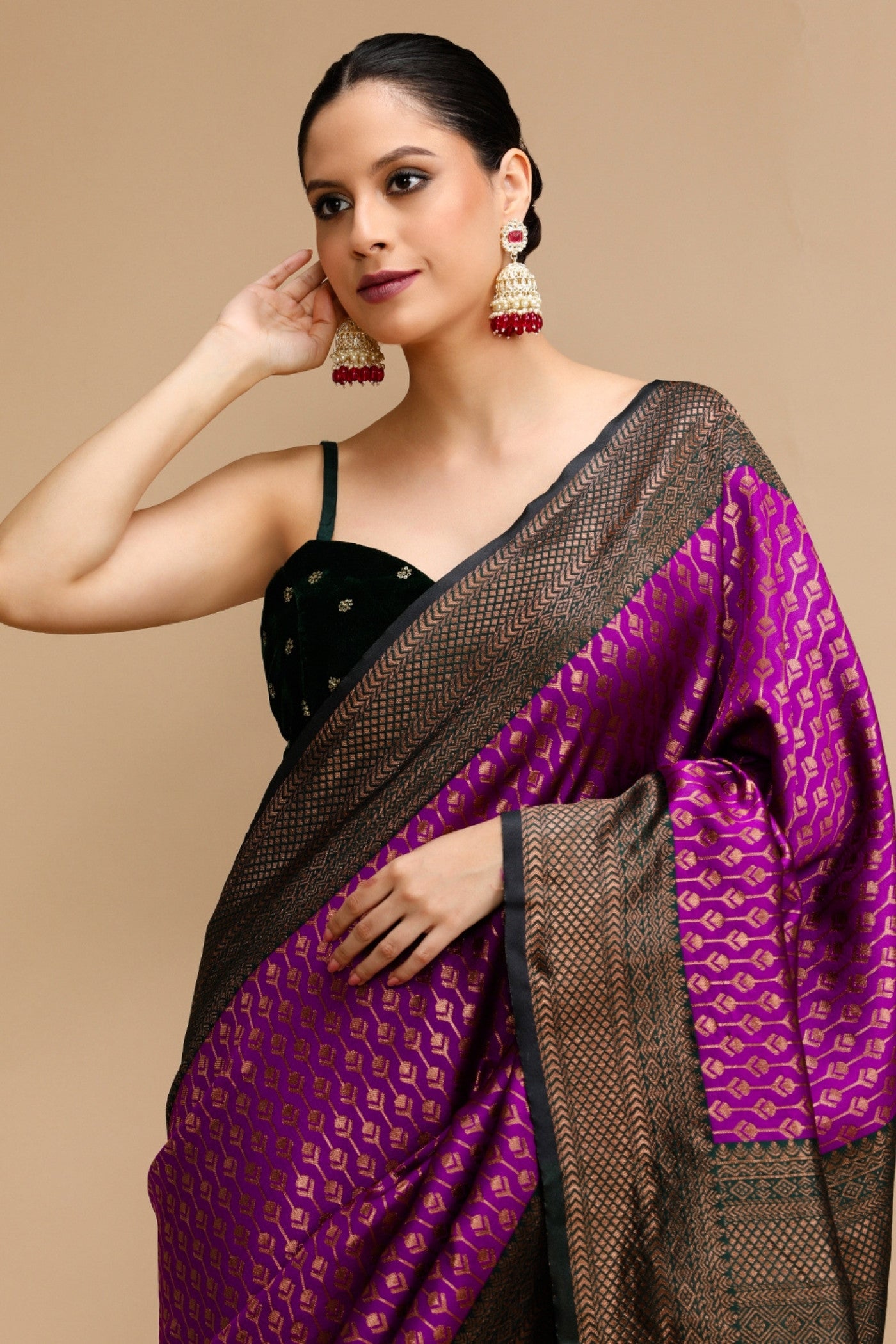 Buy MySilkLove Orchid Purple Woven Jacquard Lichi Silk Saree Online