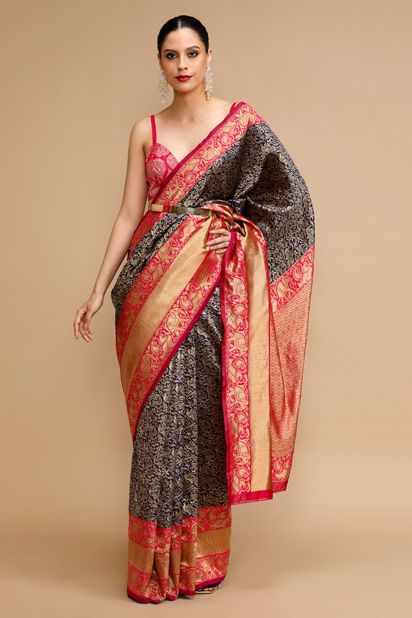 Buy MySilkLove Myrtle Green Woven Jacquard Lichi Silk Saree Online