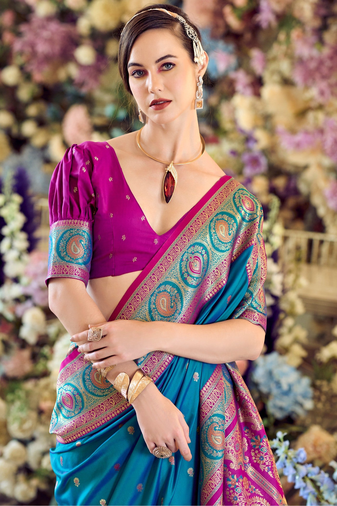 Buy MySilkLove Surfie Blue Woven Banarasi Soft Silk Saree Online