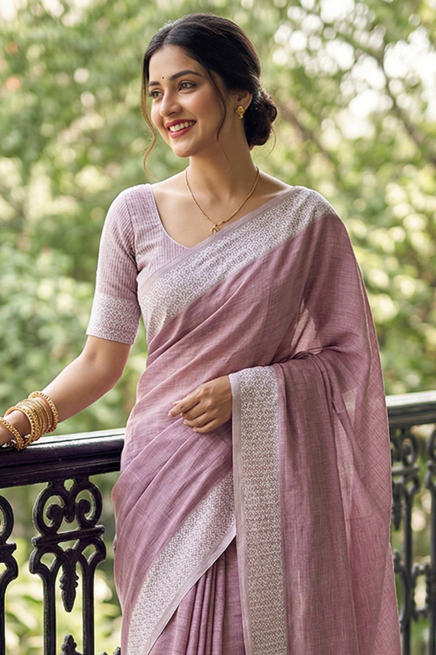 MySilkLove Pastel Purple Handloom Linen Saree