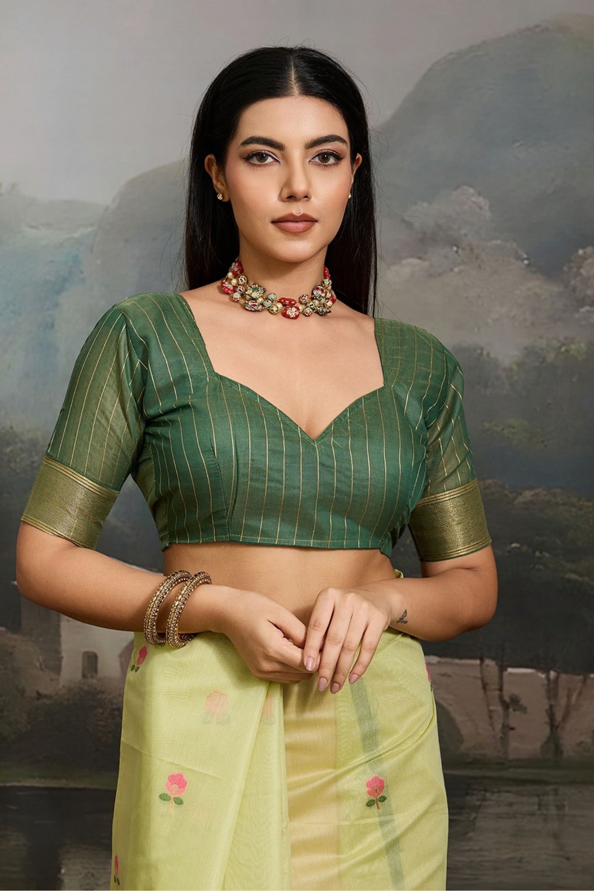 Buy MySilkLove Willow Green Cotton Handloom Swan Saree Online