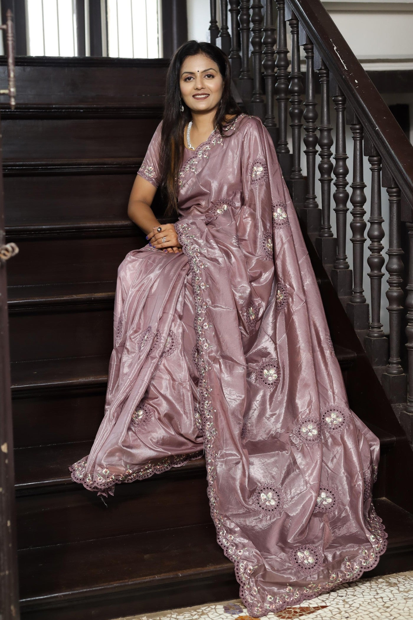 MySilkLove Dust Purple Embroidered Designer Saree