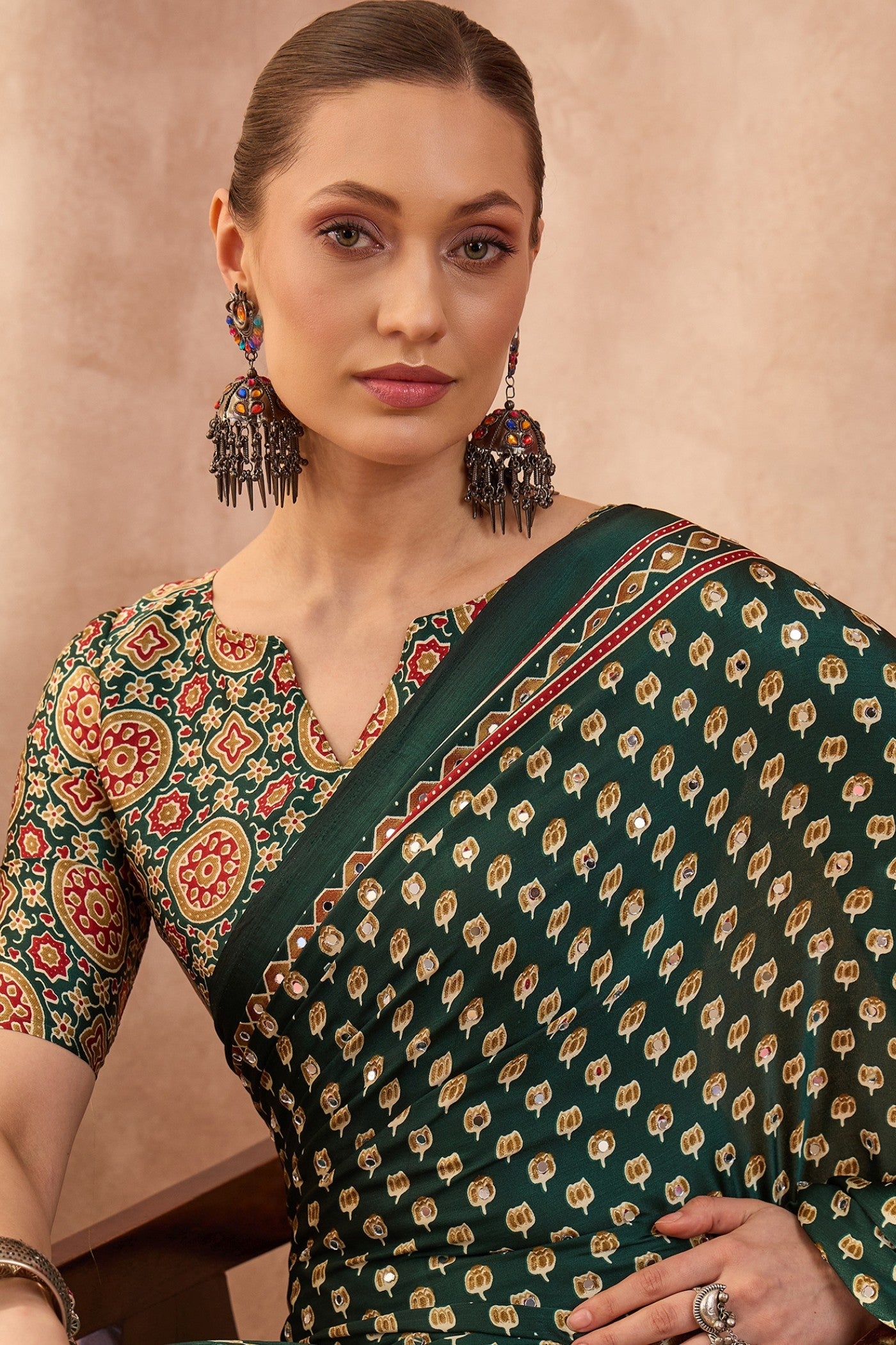 Buy MySilkLove Evergreen Modal Ajrakh Satin Printed Silk Saree Online