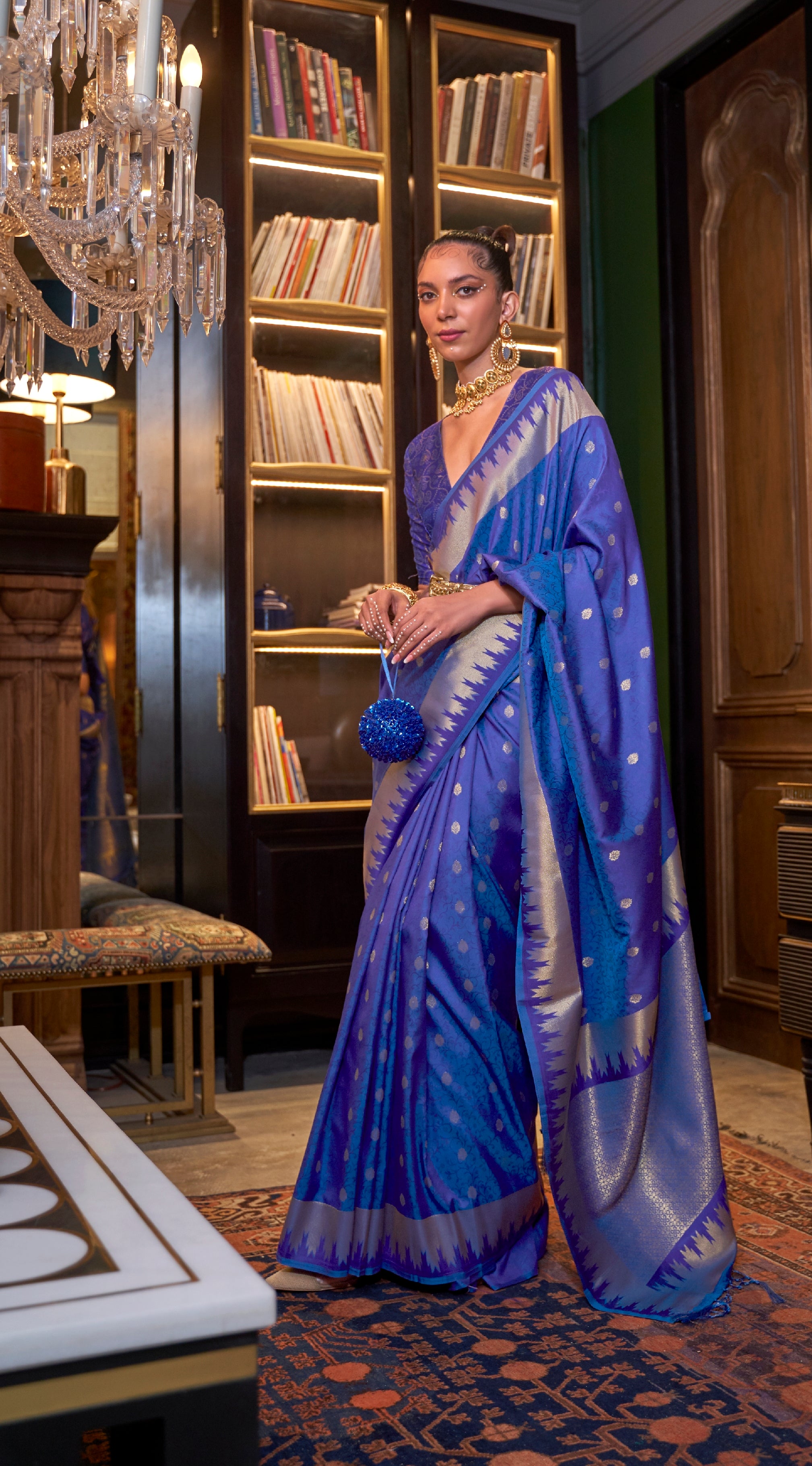 Buy MySilkLove Jacarta Blue Banarasi Handloom Woven Silk Saree Online