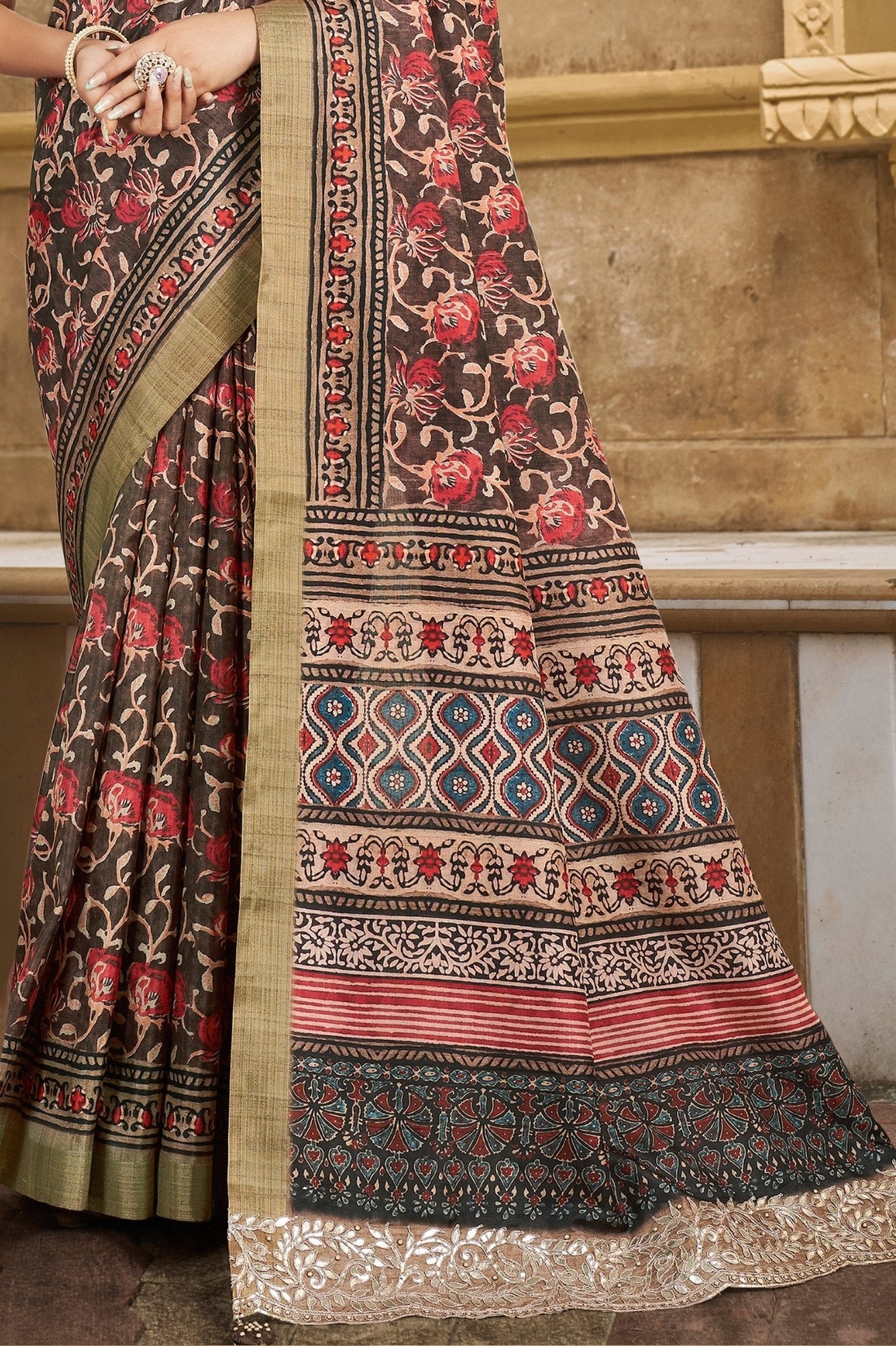 Buy MySilkLove Roman Coffee Brown Banarasi Designer Saree Online