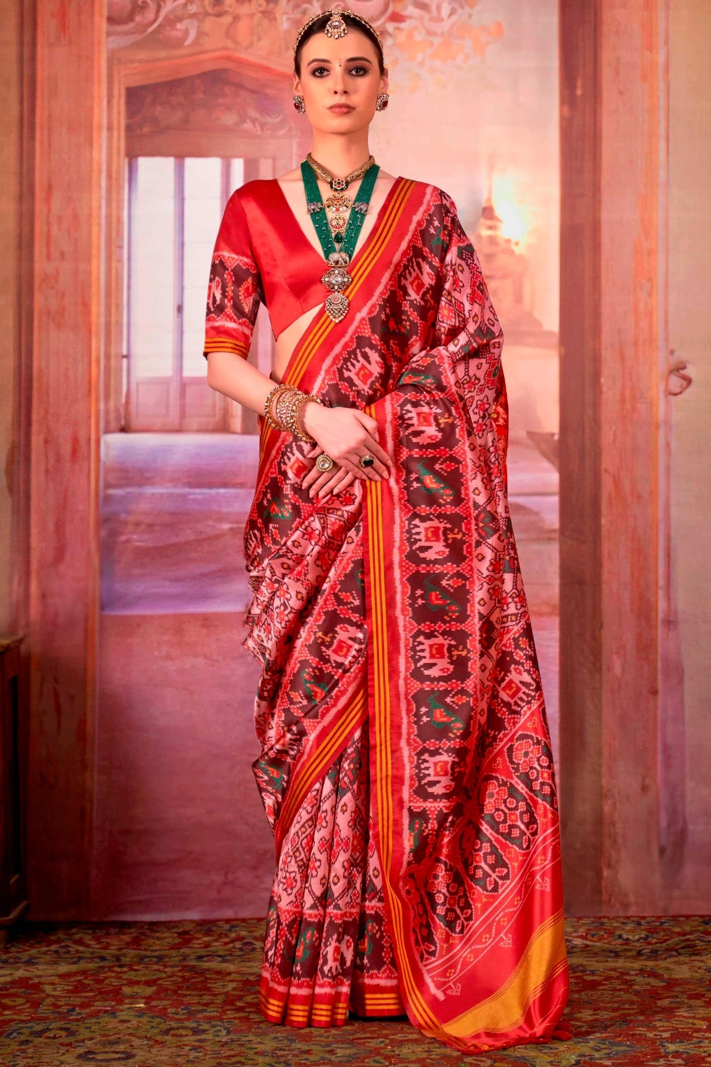 Buy MySilkLove Cameo Pink Printed Patola Saree Online