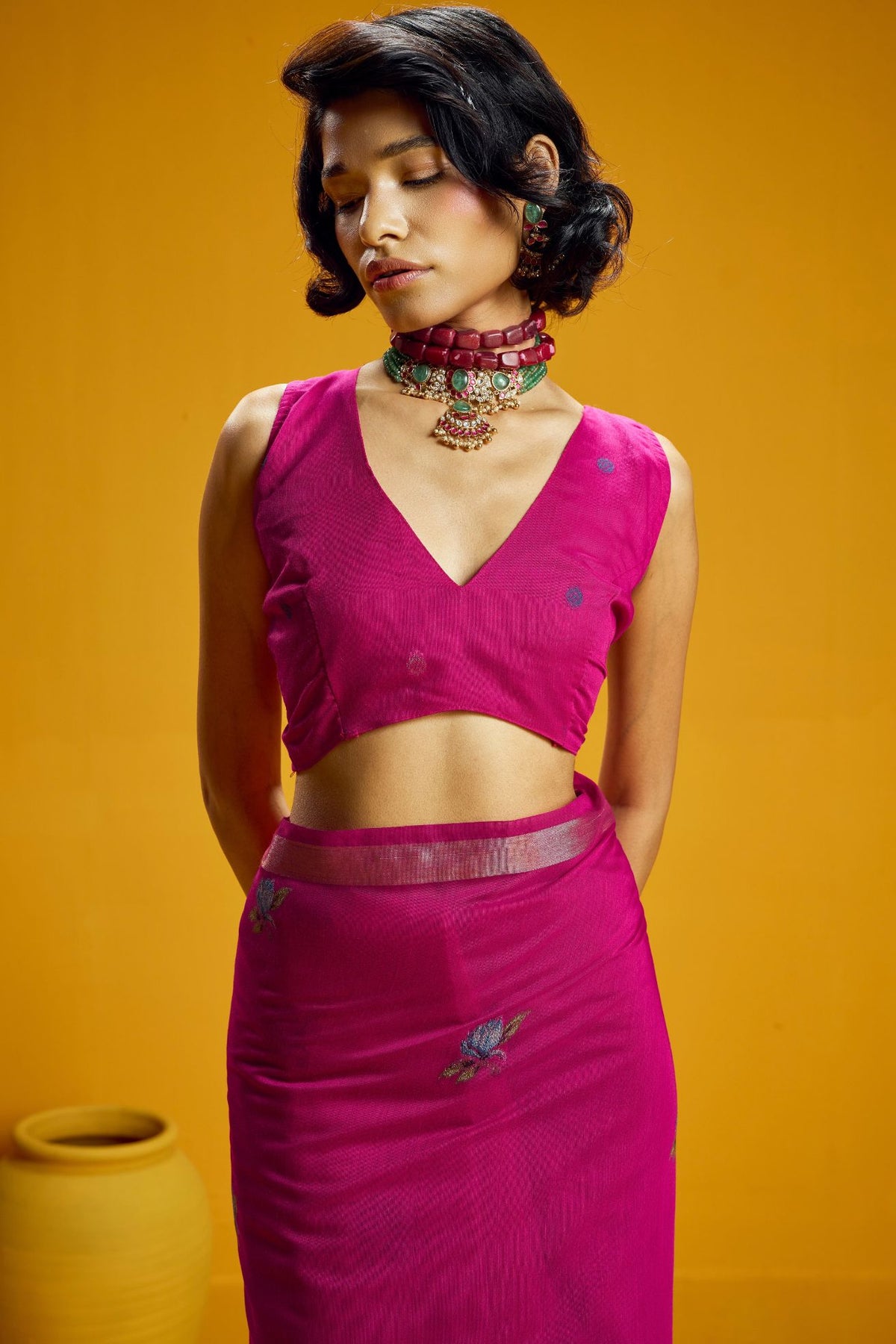 Buy MySilkLove Cupid Pink Handloom Muga Cotton Saree Online