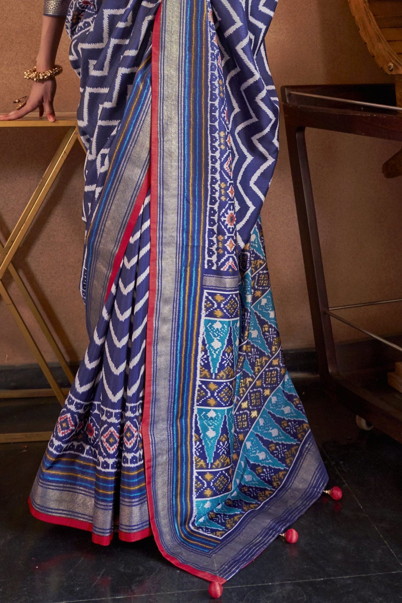 Buy MySilkLove Revolver Blue Printed Patola Saree Online