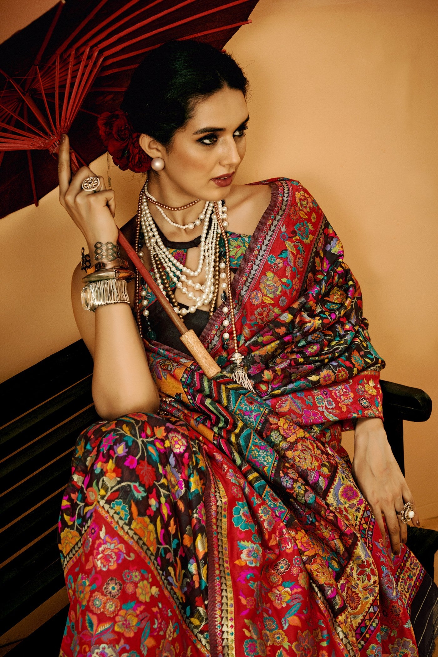 Buy MySilkLove Raven Black Kashmiri Handloom Jamewar Saree Online