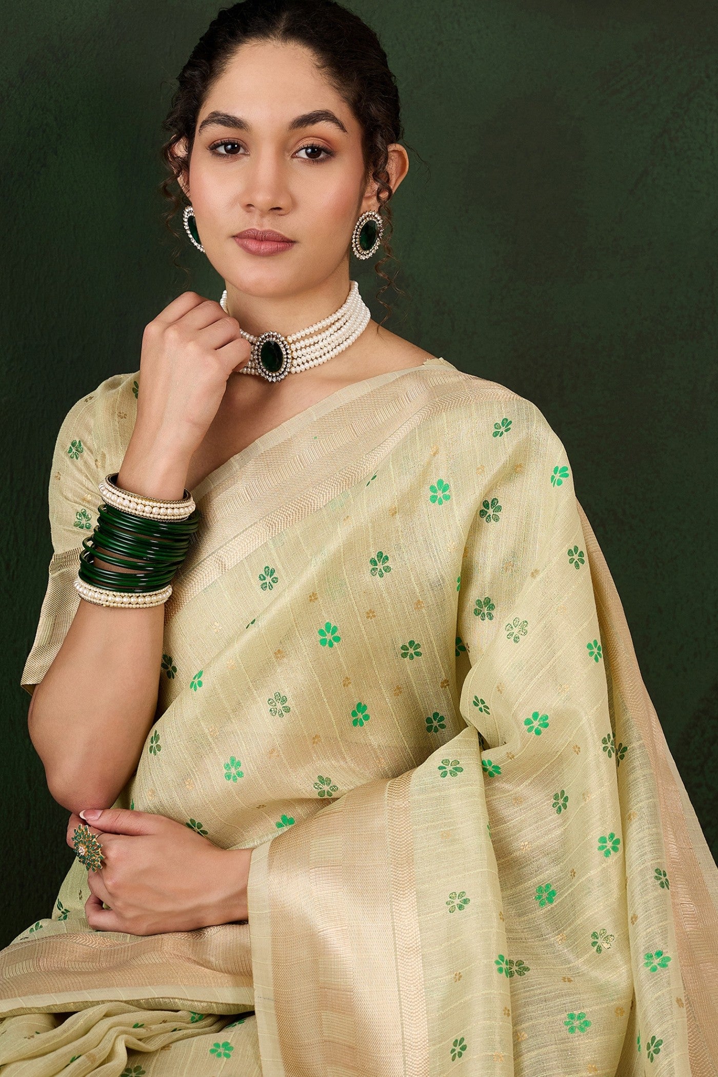 Buy MySilkLove Pista Green Woven Khadi Organza Saree Online