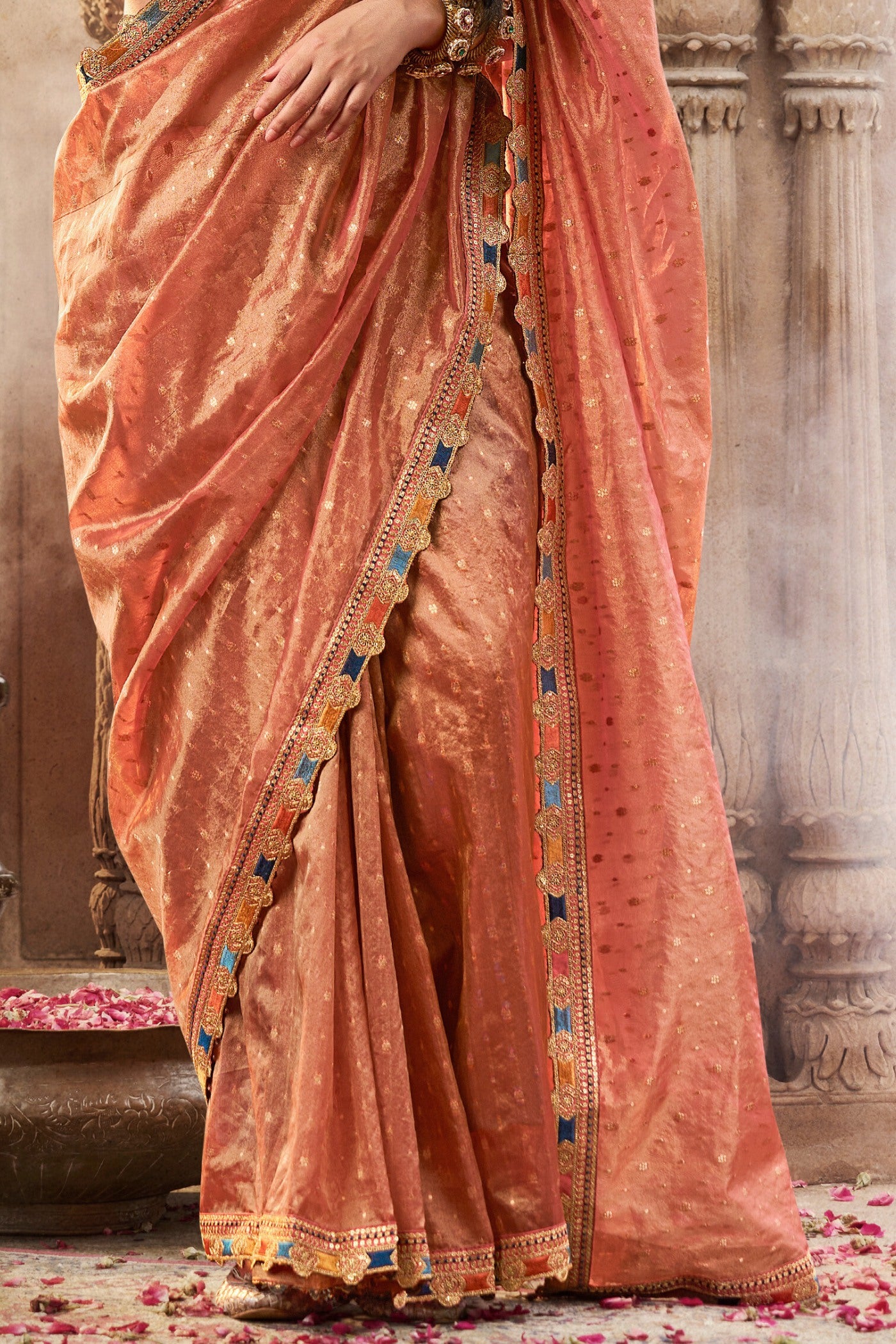 Buy MySilkLove Japonica Peach Tissue Designer Saree Online