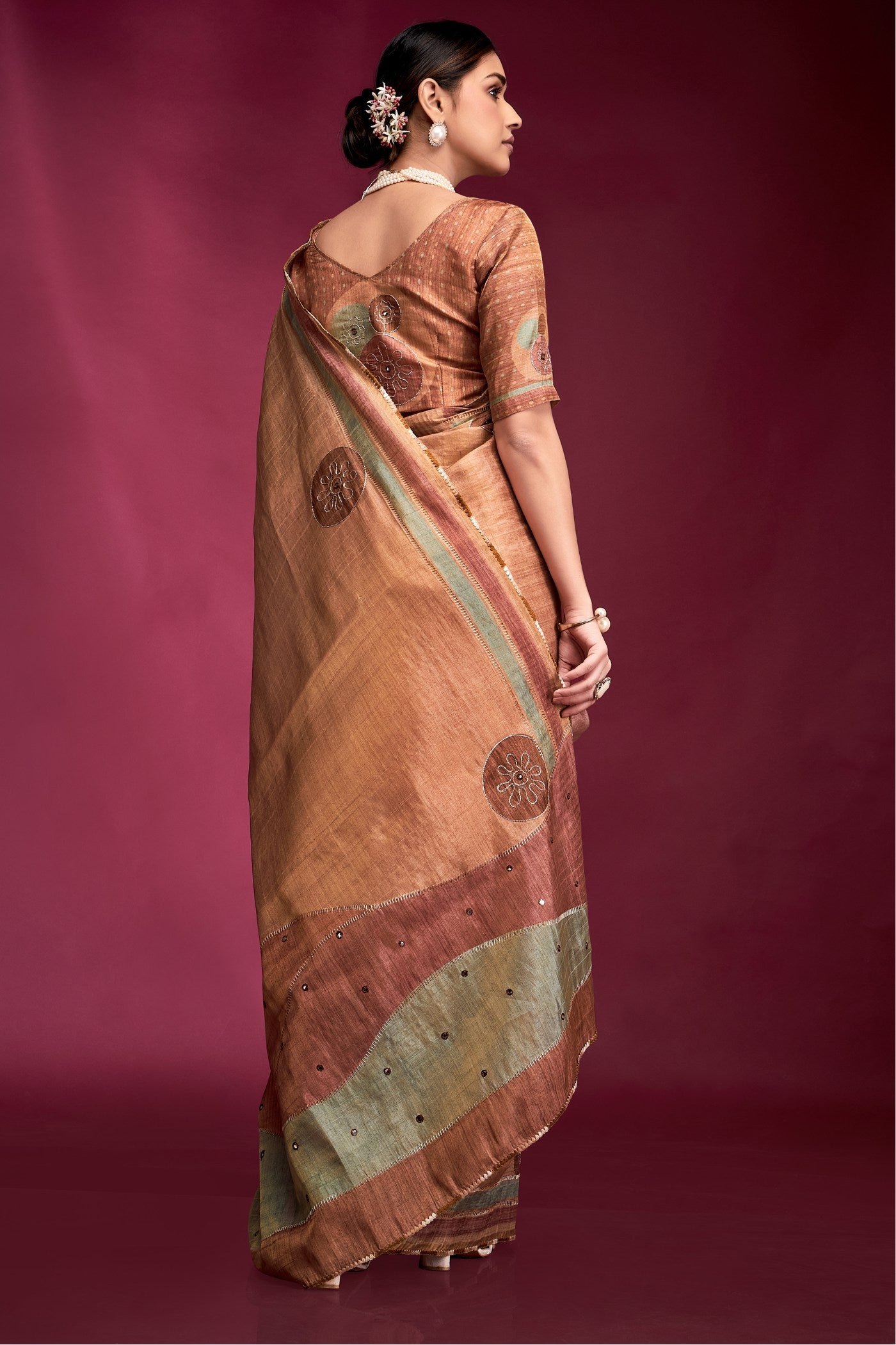 Buy MySilkLove Plum Peach Woven Tussar Silk Saree Online