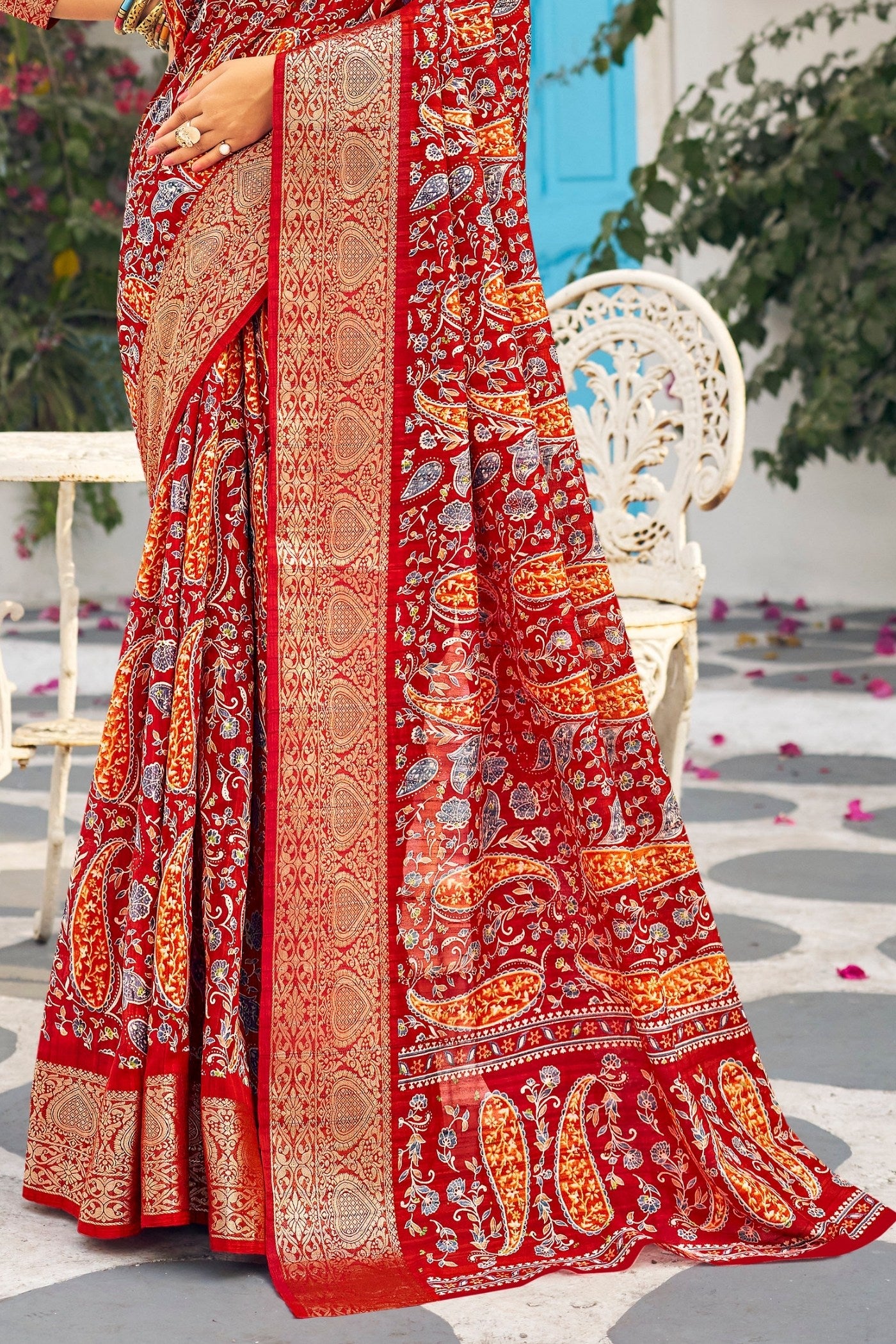 Buy MySilkLove Flush Mahogany Red Banarasi Printed Saree Online