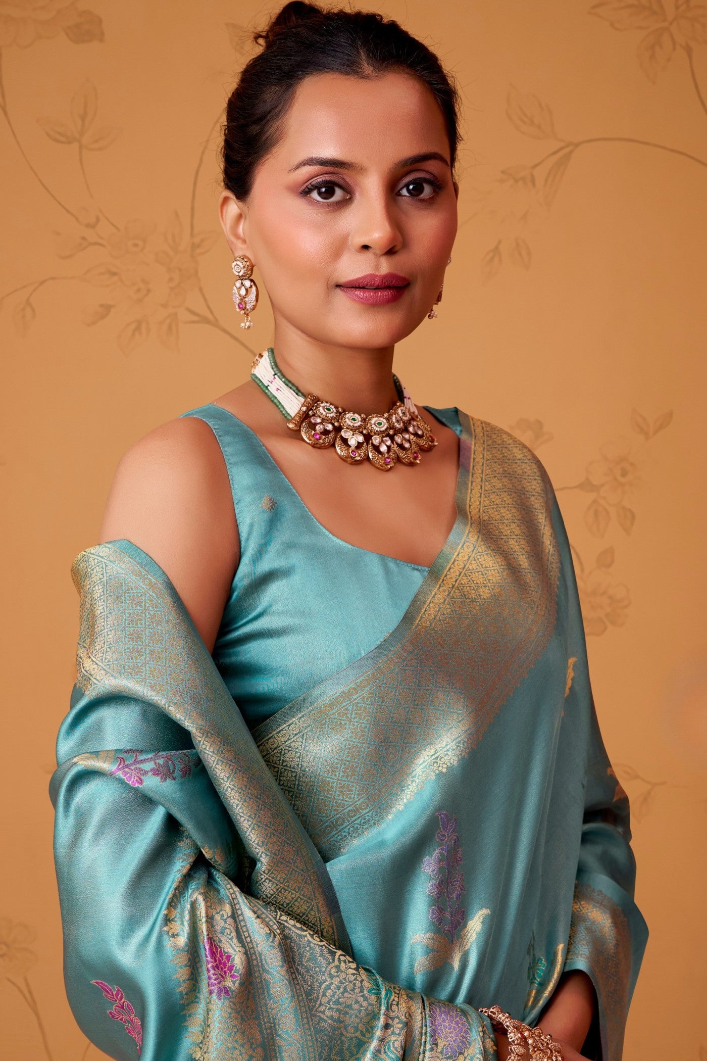 MySilkLove Celtic Blue Handloom Satin Silk Saree