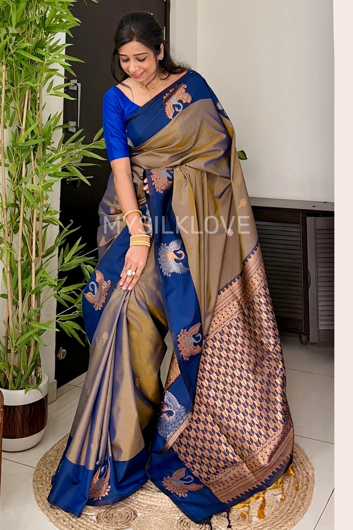 Buy MySilkLove Graphite Grey Banarasi Handloom Soft Silk Saree Online