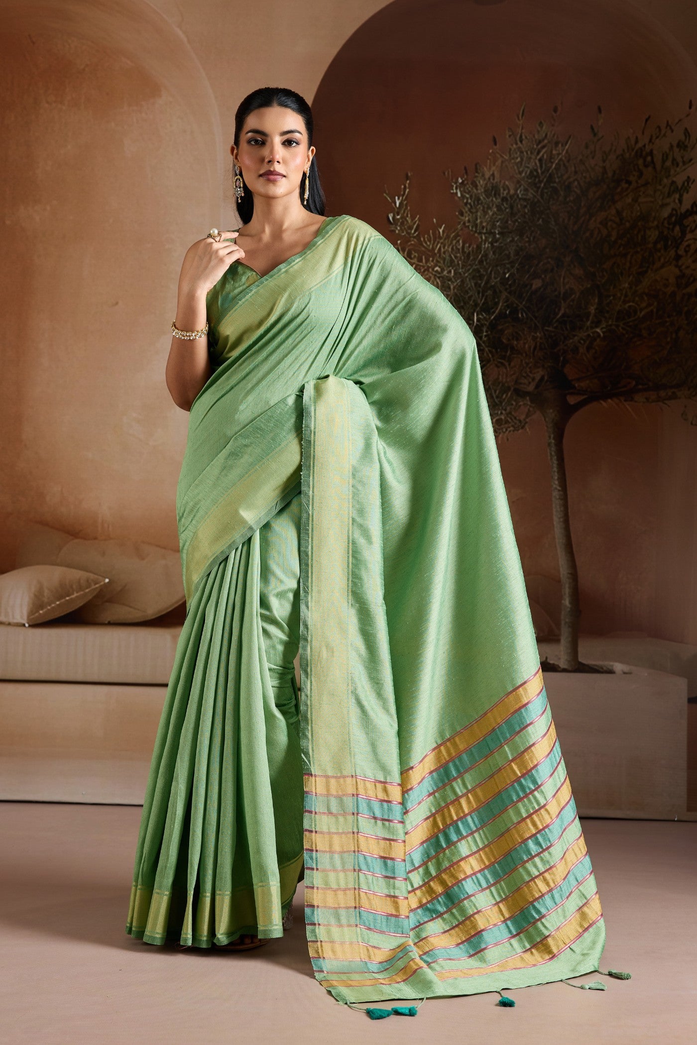 Buy MySilkLove Pista Green Handloom Bhagalpuri Saree Online