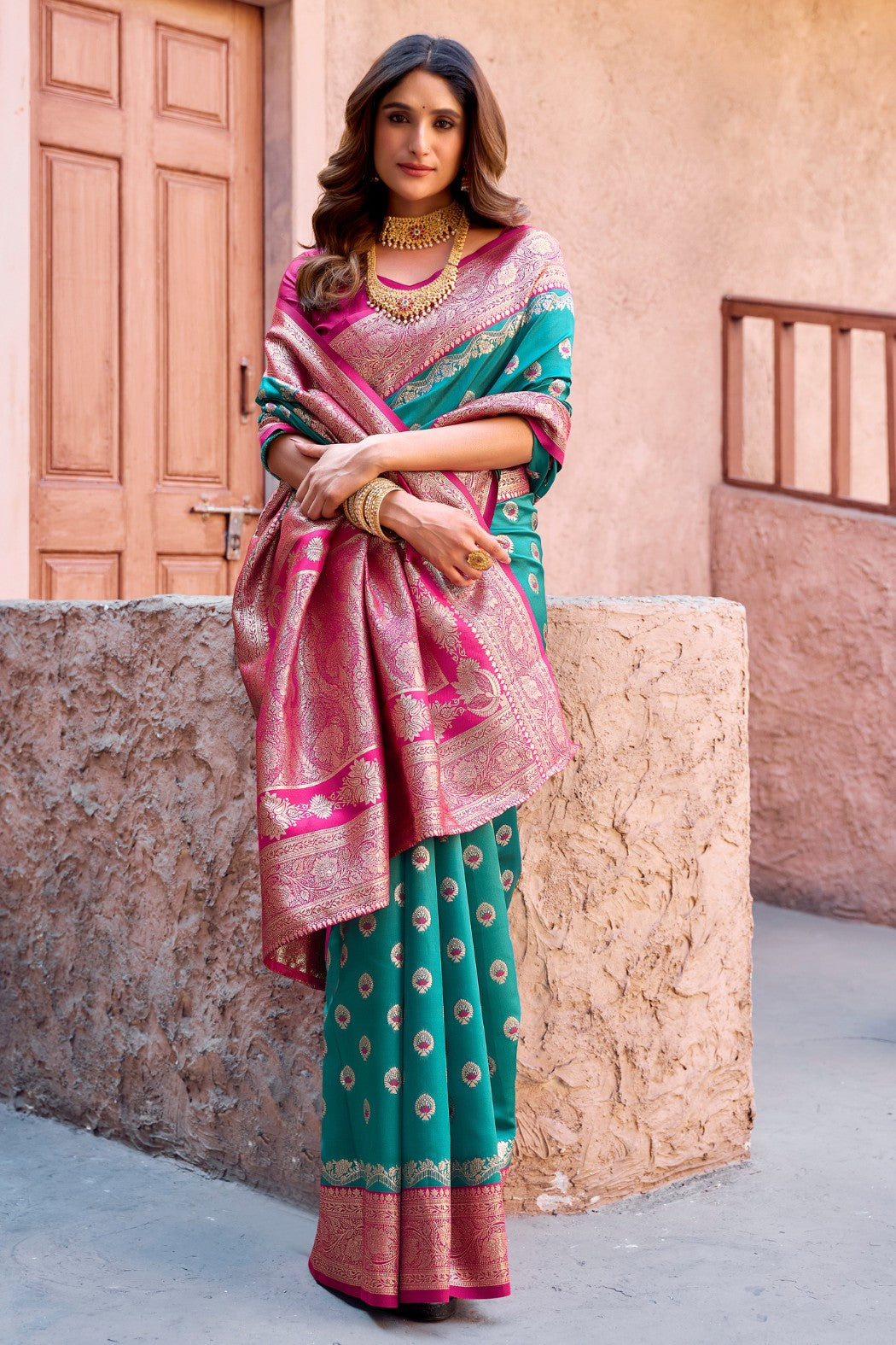 Buy MySilkLove Tiffany Blue Woven Banarasi Soft Silk Saree Online