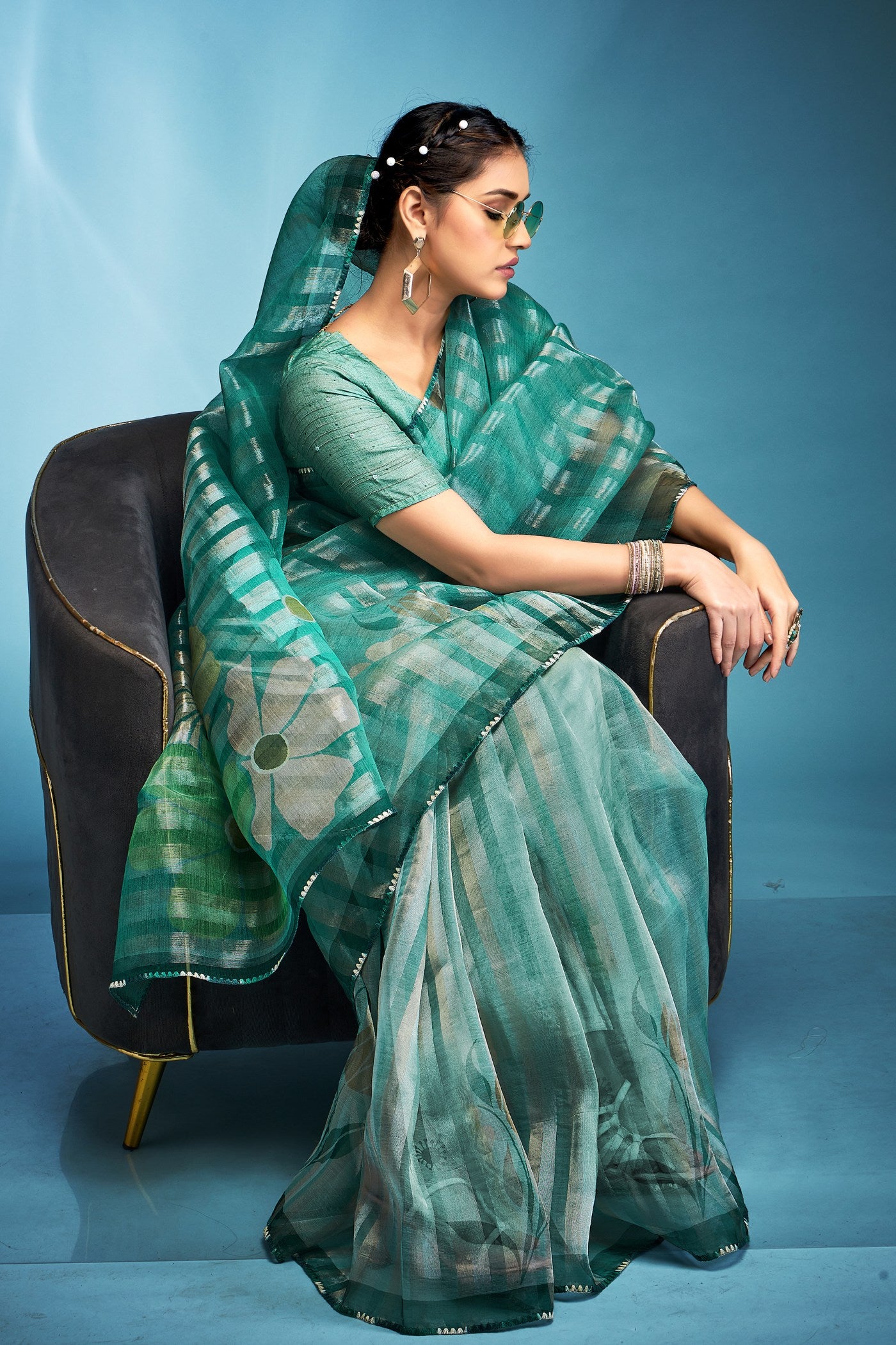 MySilkLove Butterfly Blue Printed Tissue Saree