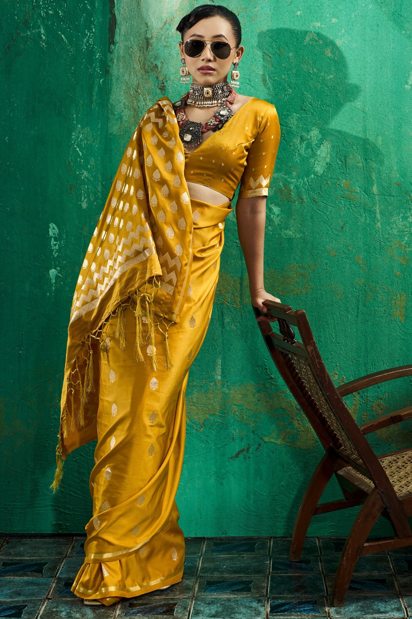 Buy MySilkLove Golden Yellow Handloom Satin Silk Saree Online