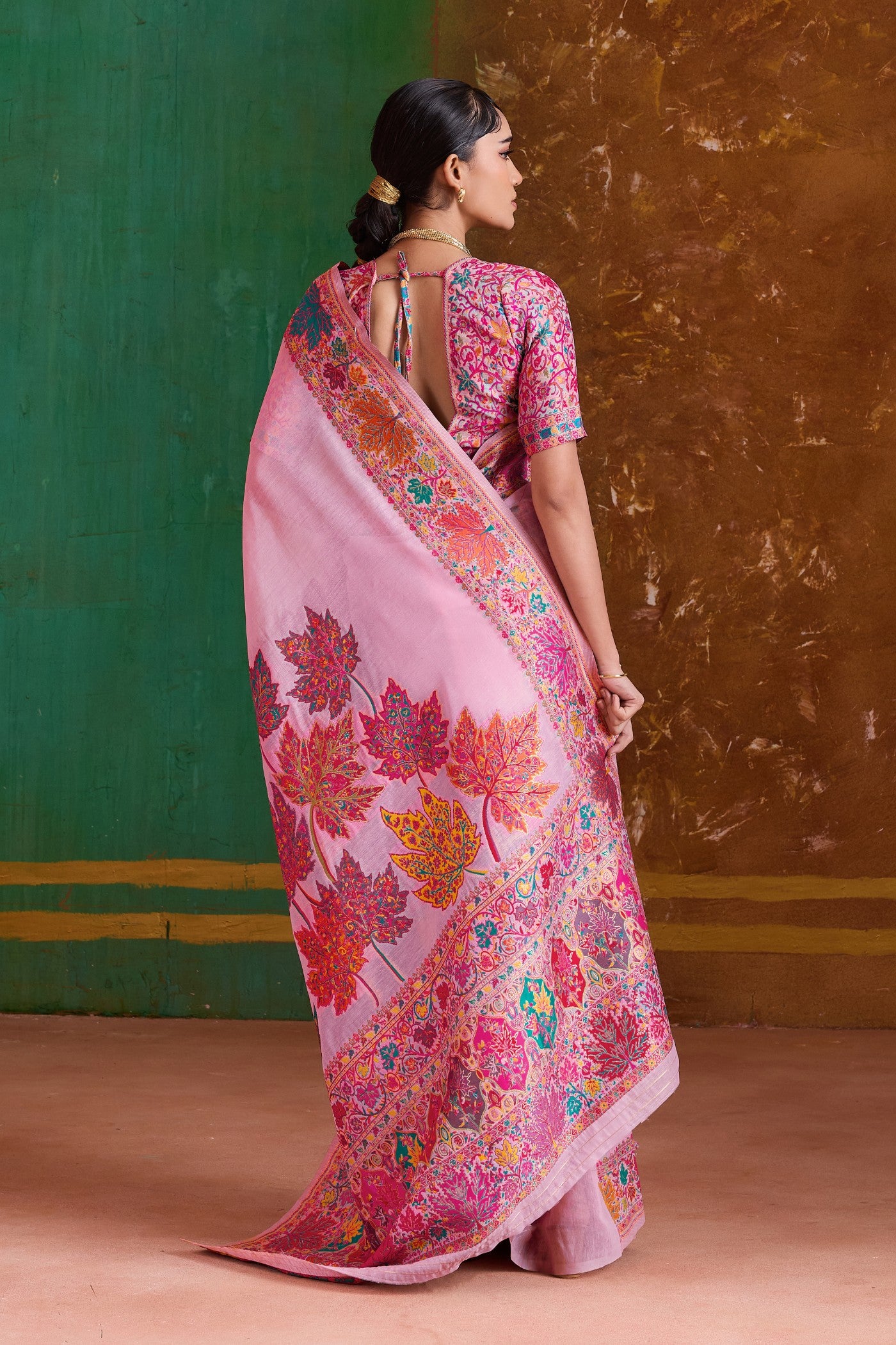 Buy MySilkLove Rubicund Pink Kashmiri Handloom Jamewar Saree Online