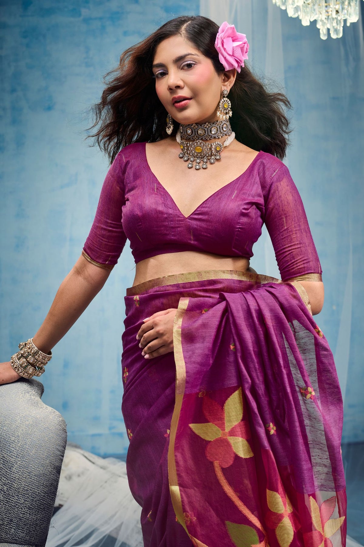 Buy MySilkLove Vermilion Purple Munga Handloom Silk Cotton Saree Online
