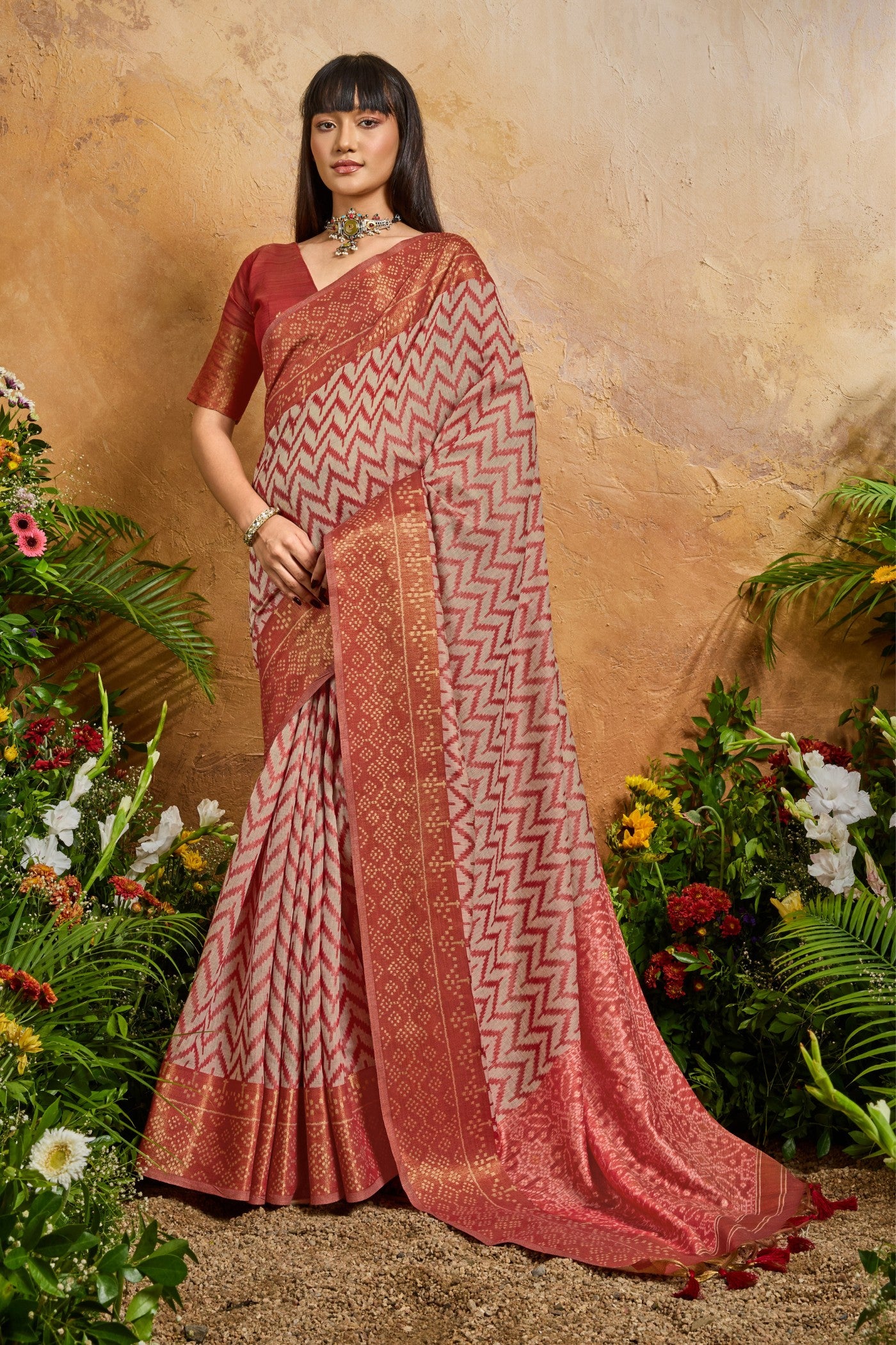 Buy MySilkLove Burned Red Cotton Handloom Patola Saree Online