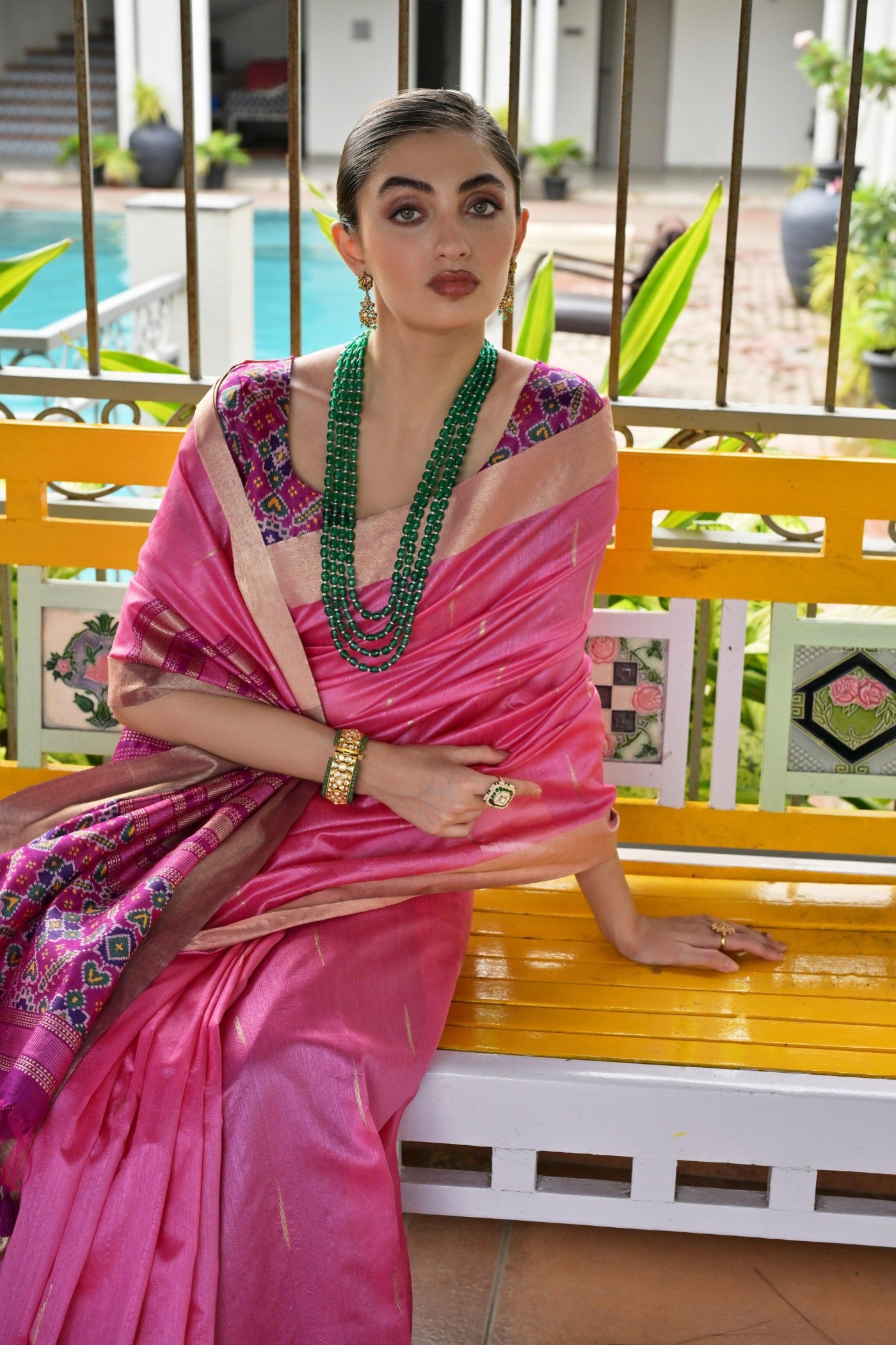Buy MySilkLove Rosy Pink Meenakari Woven Patola Saree Online