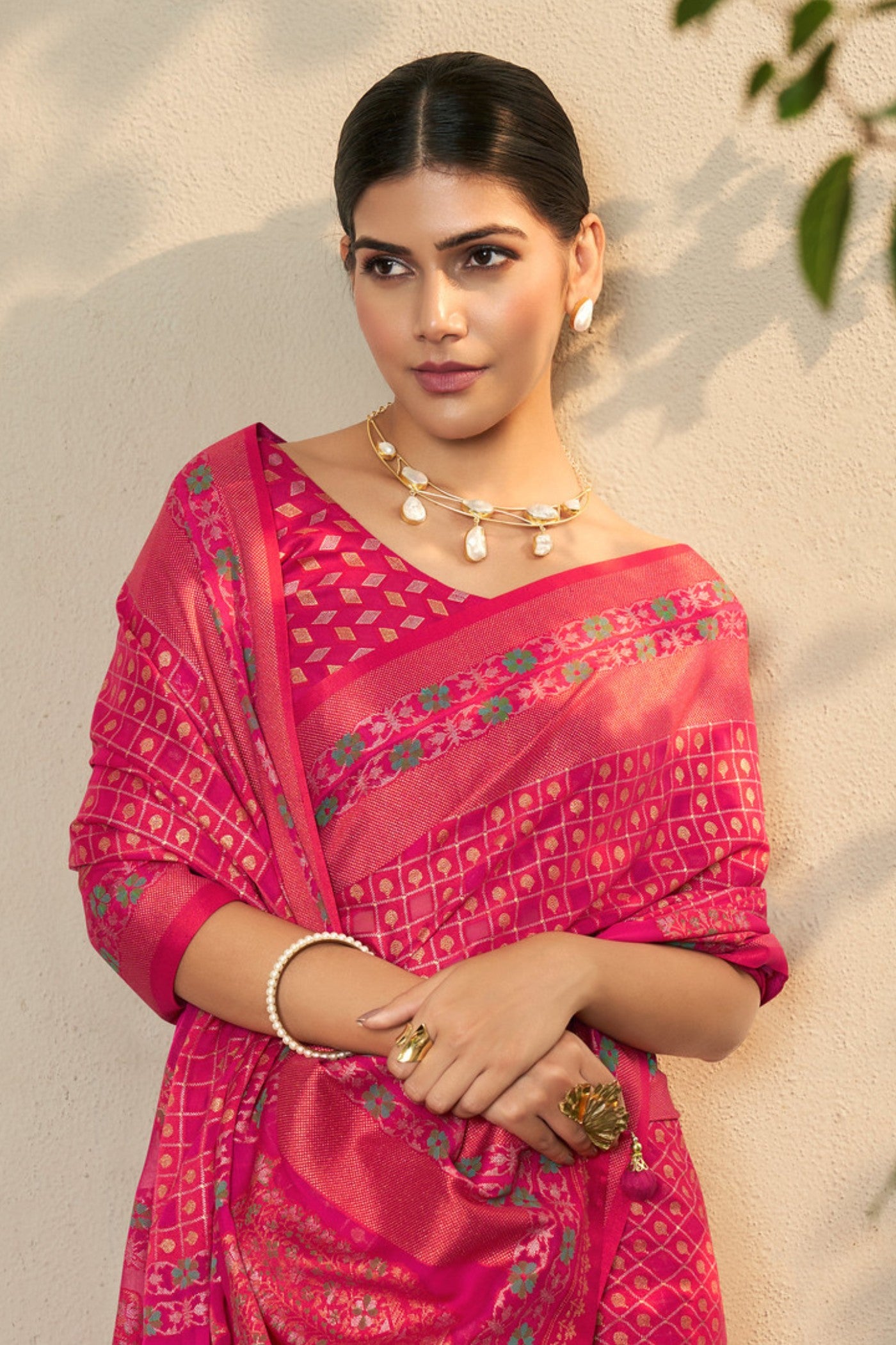 Buy MySilkLove Barbie Pink Banarasi Georgette Saree Online