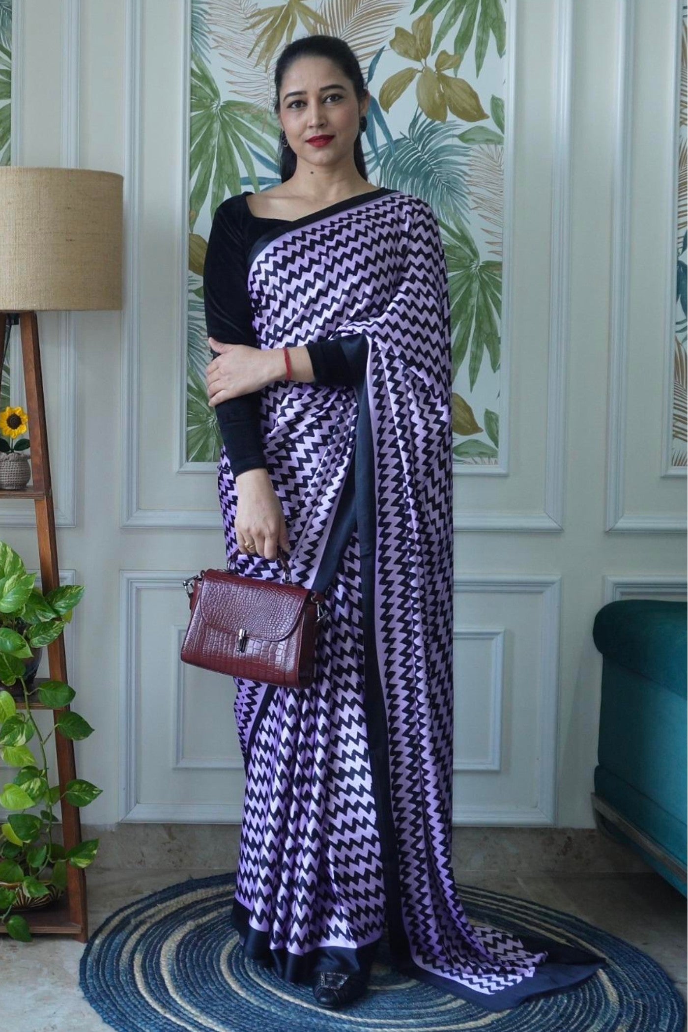 Buy MySilkLove Amethyst Purple Printed Satin Crepe Saree Online