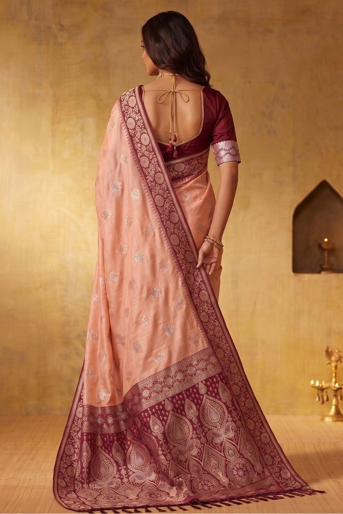Buy MySilkLove Copper Peach Woven Banarasi Saree Online