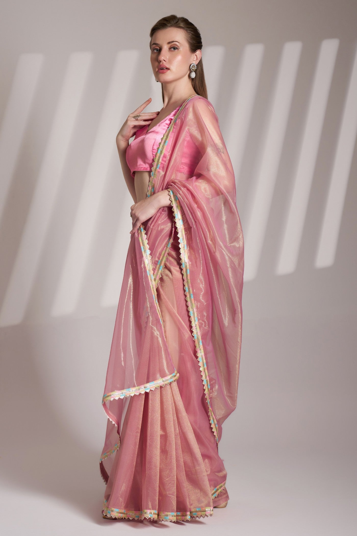 Buy MySilkLove Tulip Pink Partywear Net saree Online