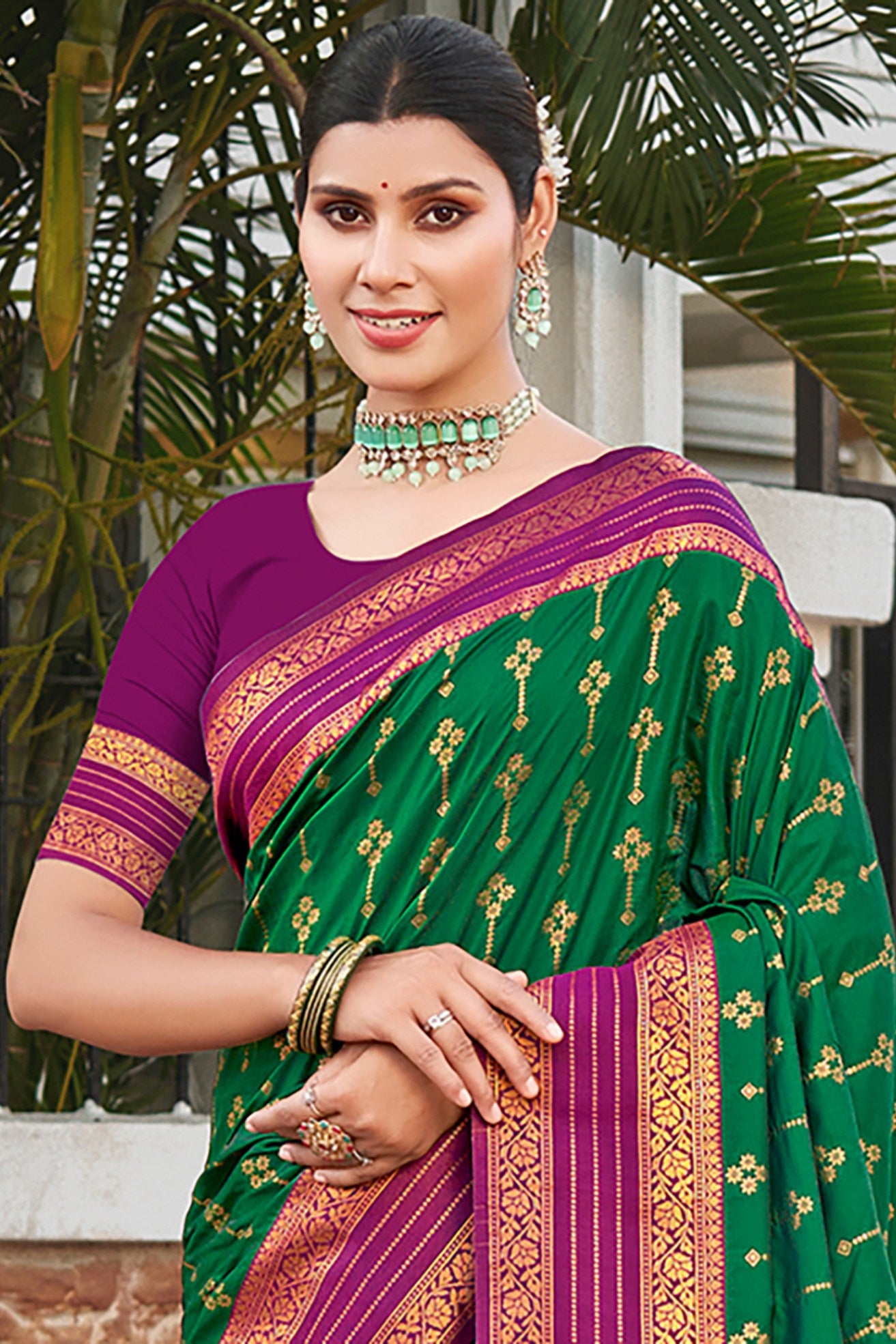 Buy MySilkLove County Green and Purple Woven Banarasi Saree Online