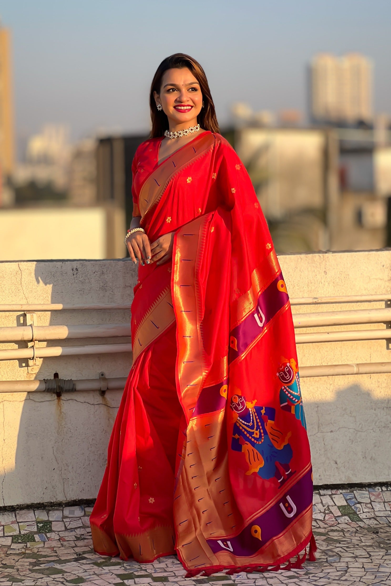 Buy MySilkLove Rose Red Woven Paithani Saree Online