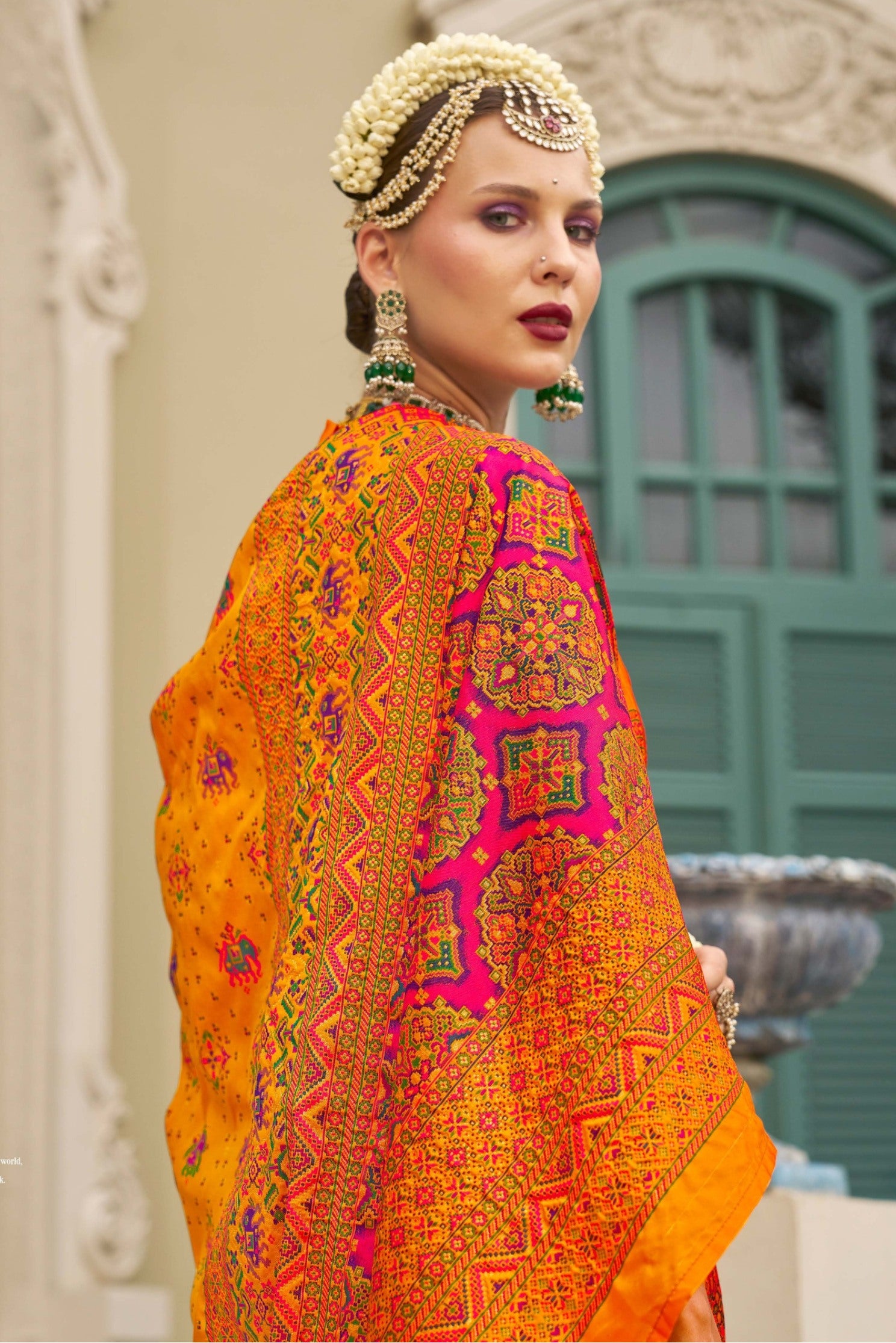 Buy MySilkLove Zest Orange Printed Kashmiri Jamewar Silk Saree Online