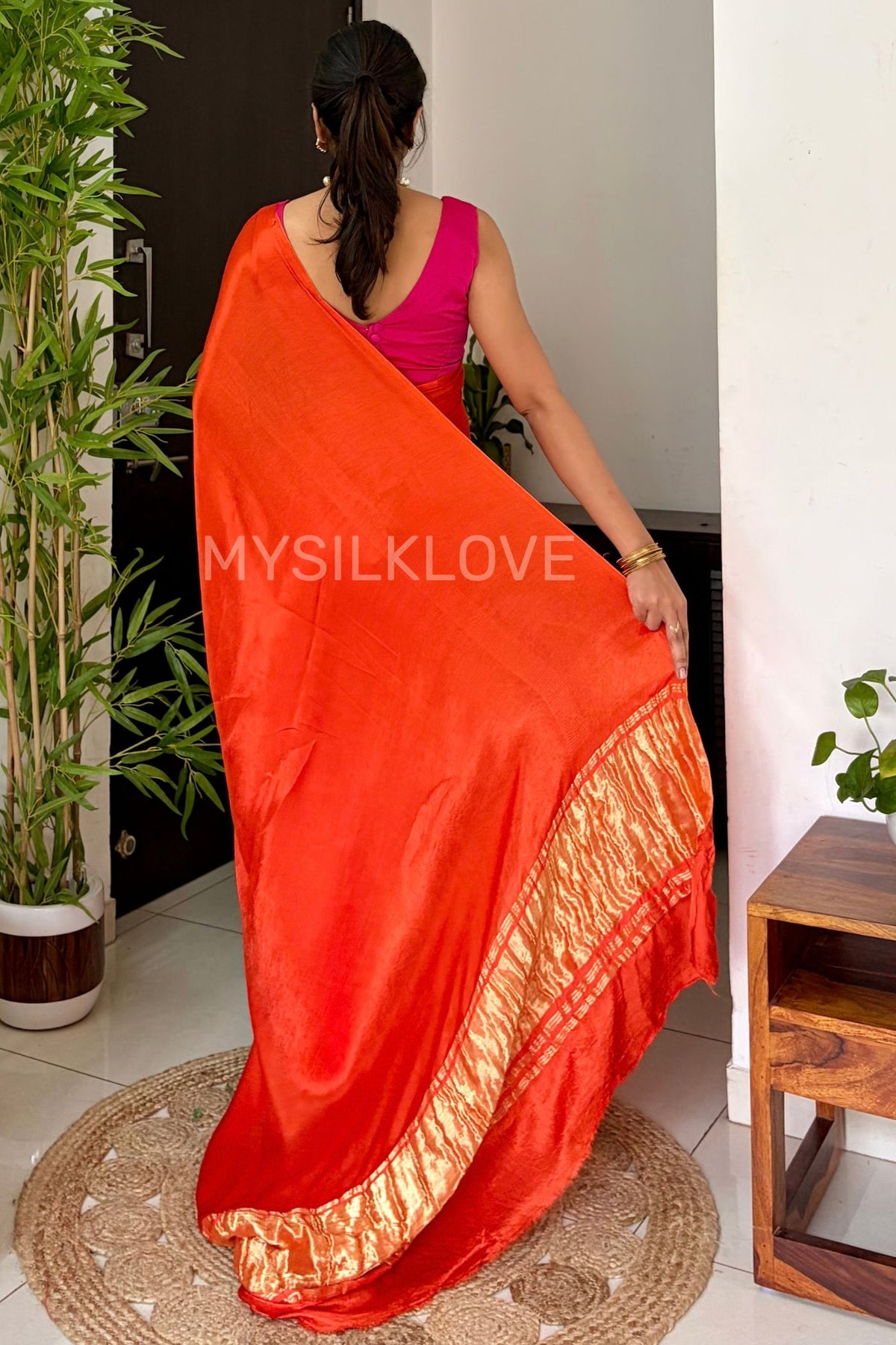 Buy MySilkLove Terracotta Orange Modal Pure Gajji Silk Saree with Lagdi Zari Pallu Saree Online