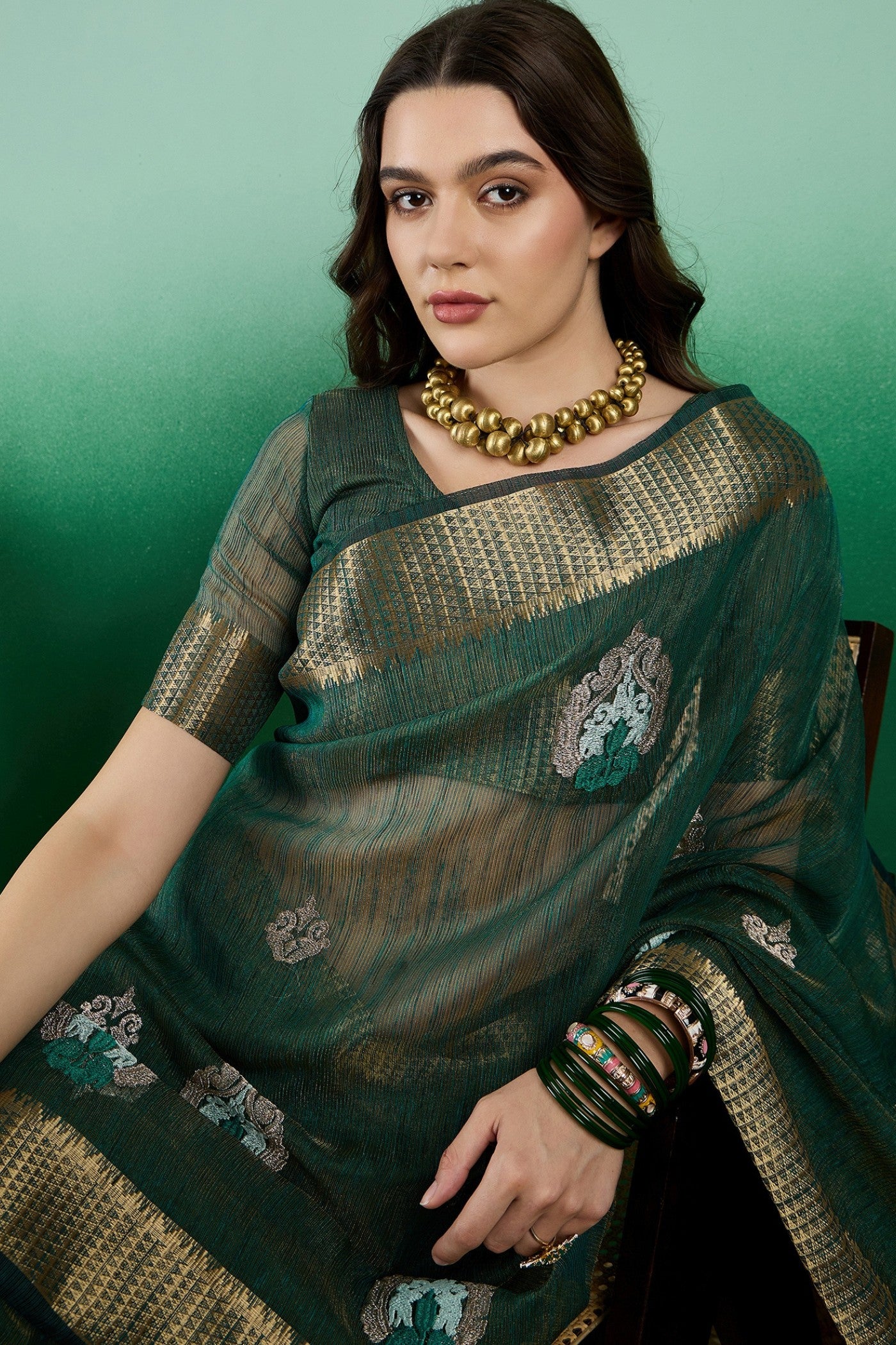 Buy MySilkLove Everglade Green  Organza Saree Online