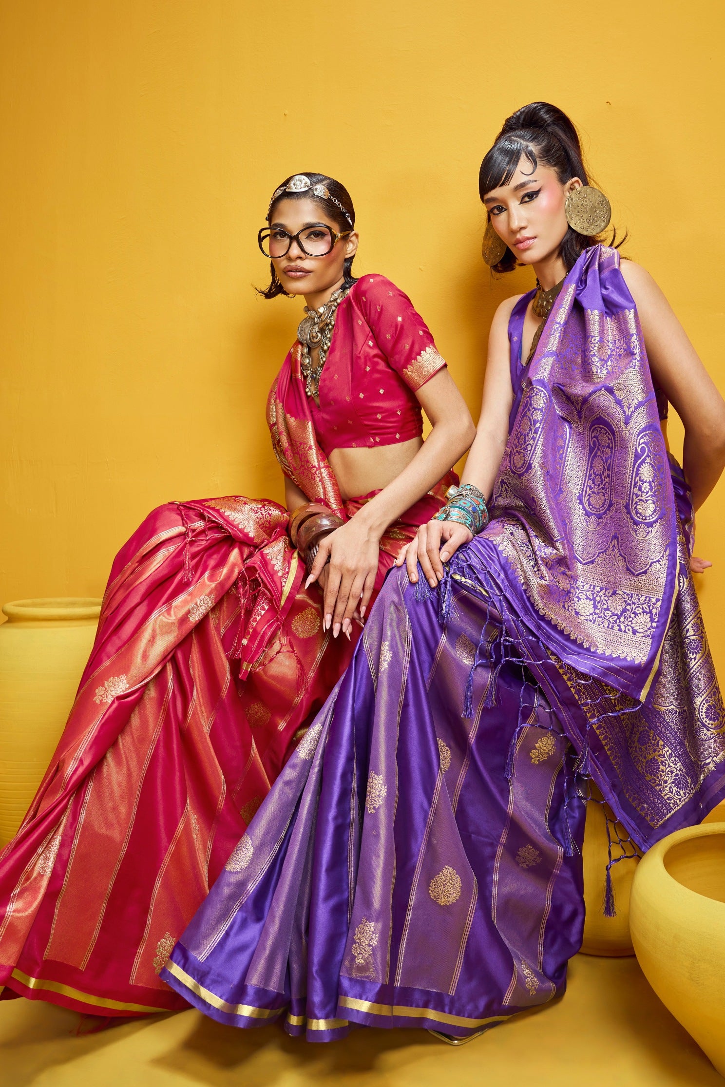 Buy MySilkLove Fire Brick Red Banarasi Handloom Satin Silk Saree Online