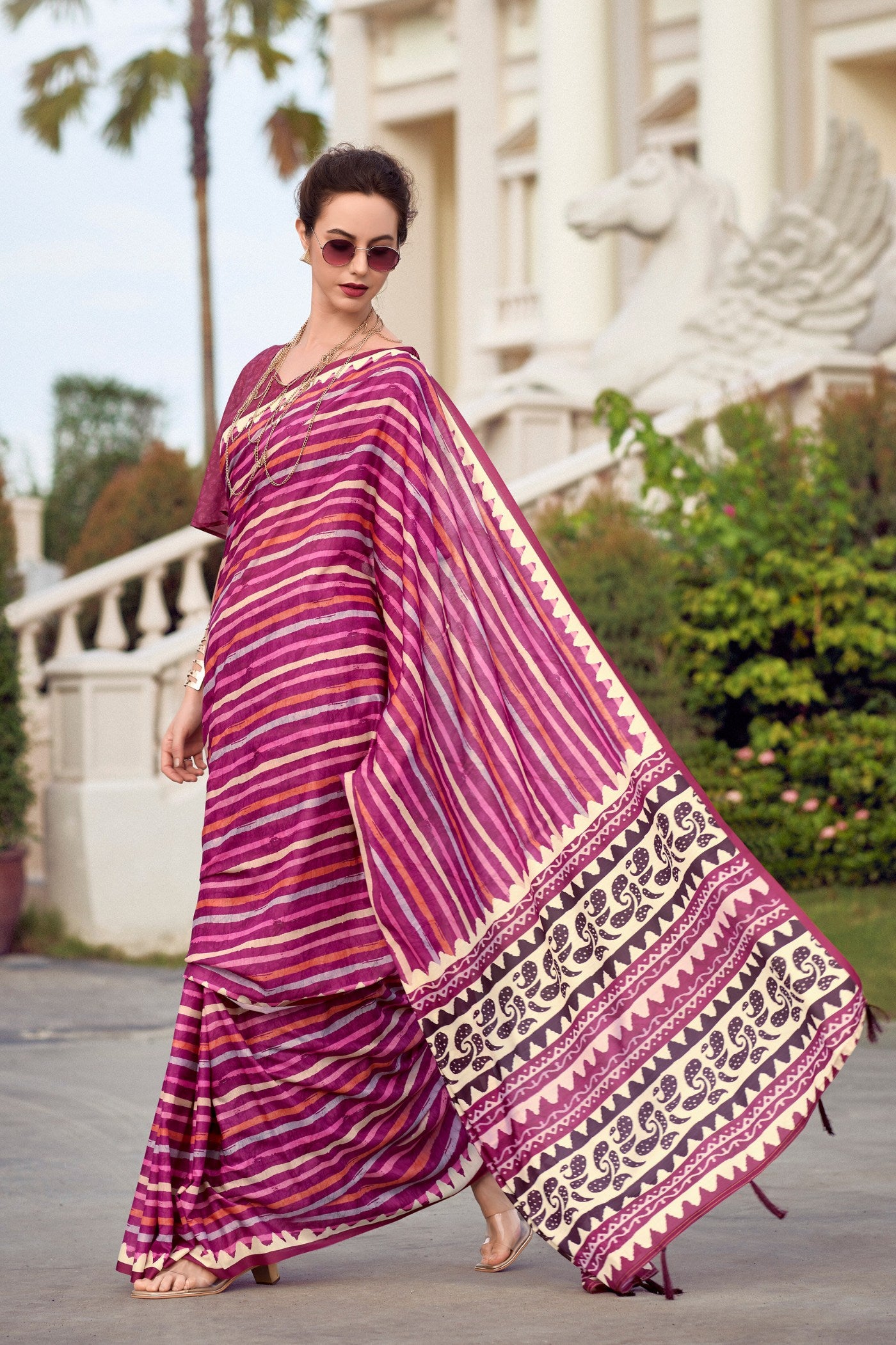 Buy MySilkLove Night Shadz Pink Mul Mul Cotton Saree Online