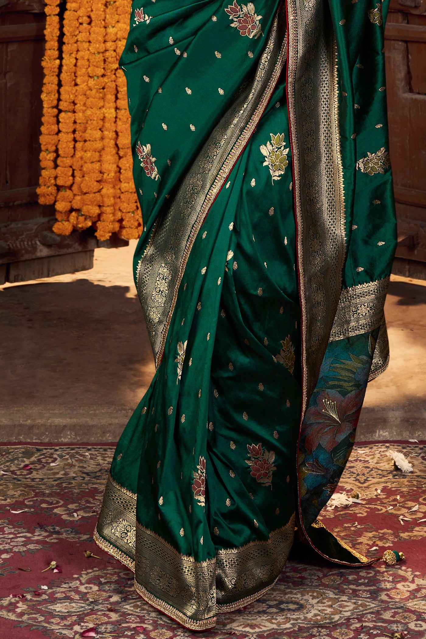 Buy MySilkLove Bottle Green Designer Banarasi Saree Online