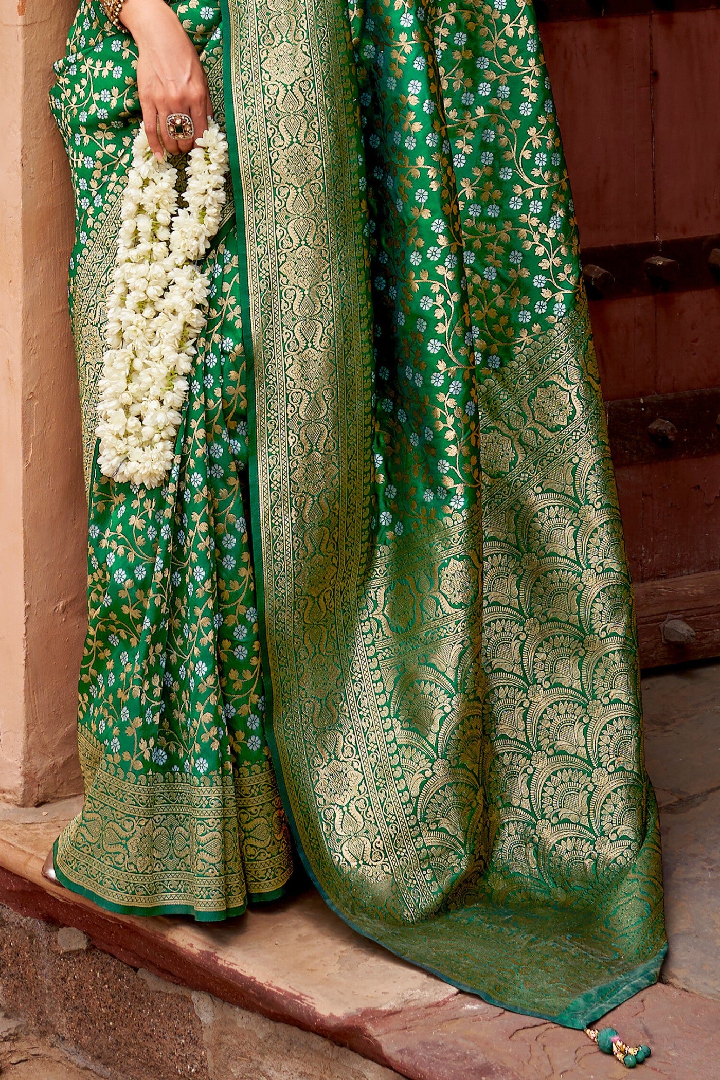 Buy MySilkLove Goblin Green Woven Banarasi Saree Online