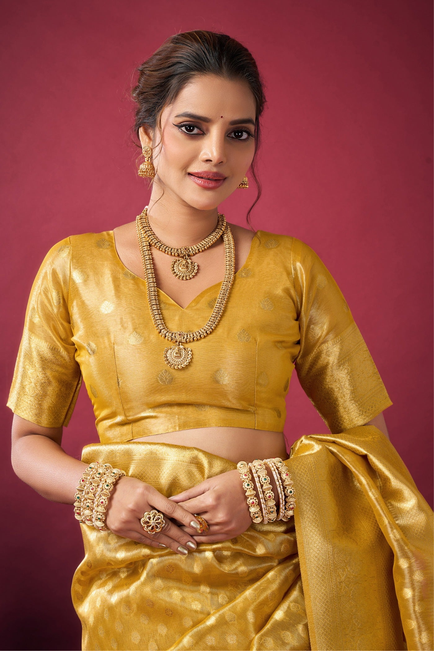 Buy MySilkLove Canary Yellow Handloom Tissue Silk Saree Online
