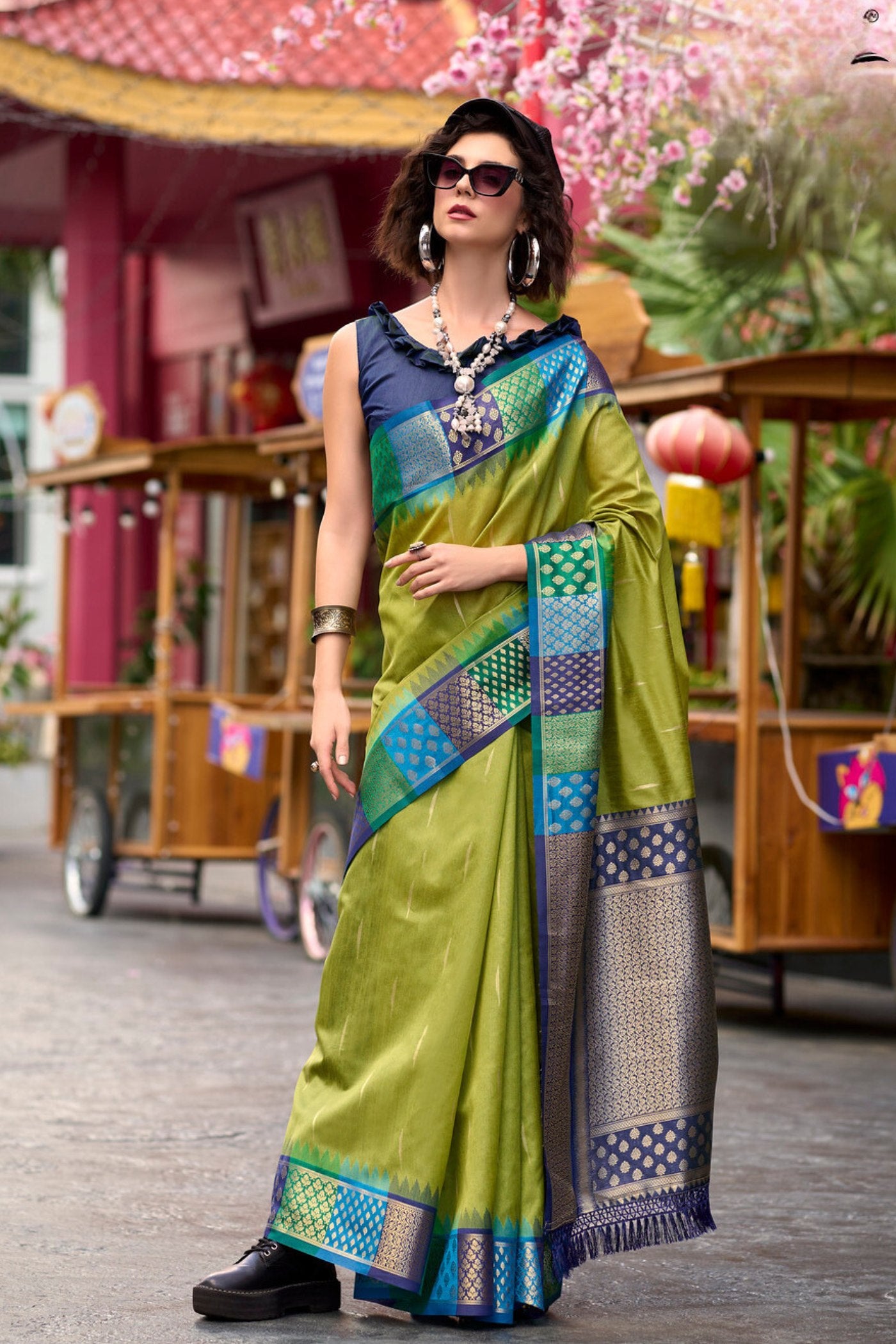 Buy MySilkLove Celery Green Woven Banarasi Saree Online