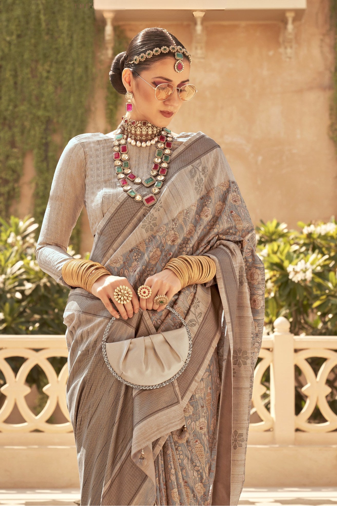 Buy MySilkLove Big Stone Grey Banarasi Handloom Saree Online