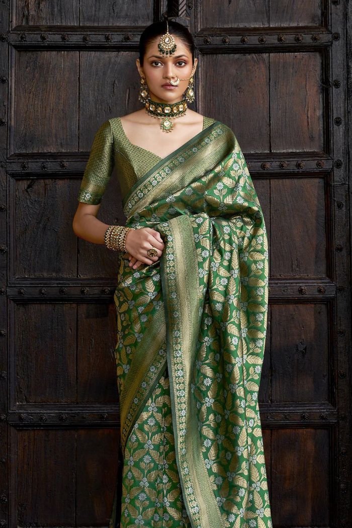 Buy MySilkLove Mint Green Woven Banarasi Saree Online