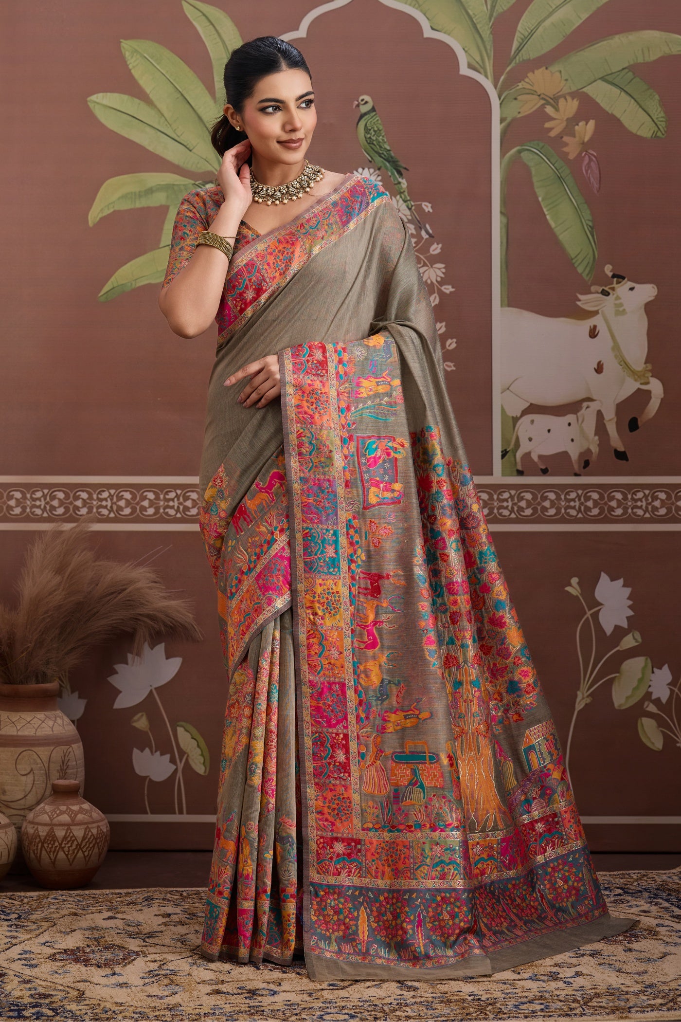 Buy MySilkLove Russet Brown Kashmiri Handllom Jamewar Saree Online
