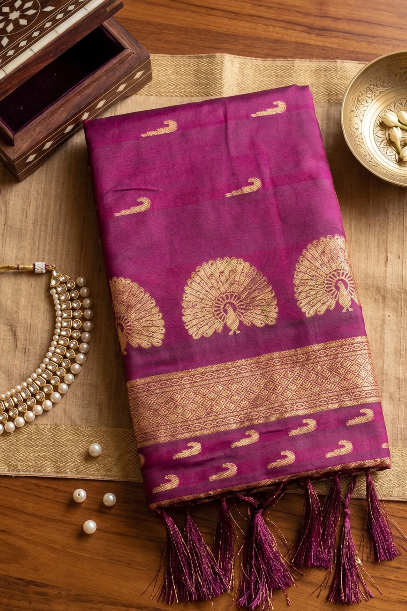 Buy MySilkLove Crocus Purple Banarasi Woven Soft Silk Saree Online