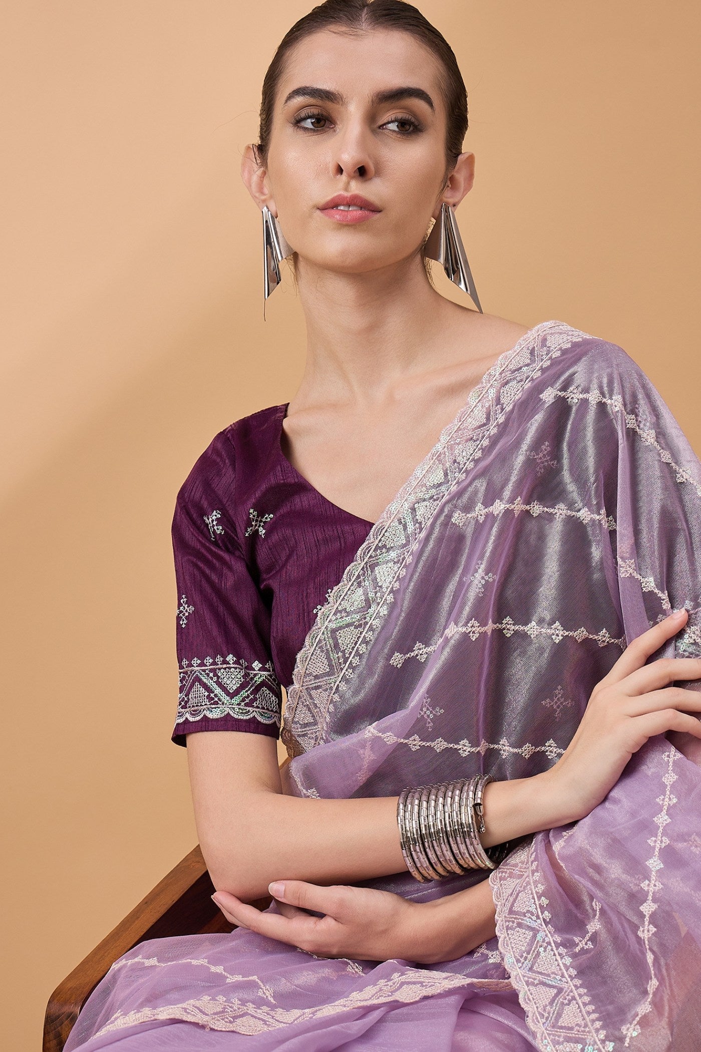 MySilkLove Mountbatten Purple Organza Partywear Saree